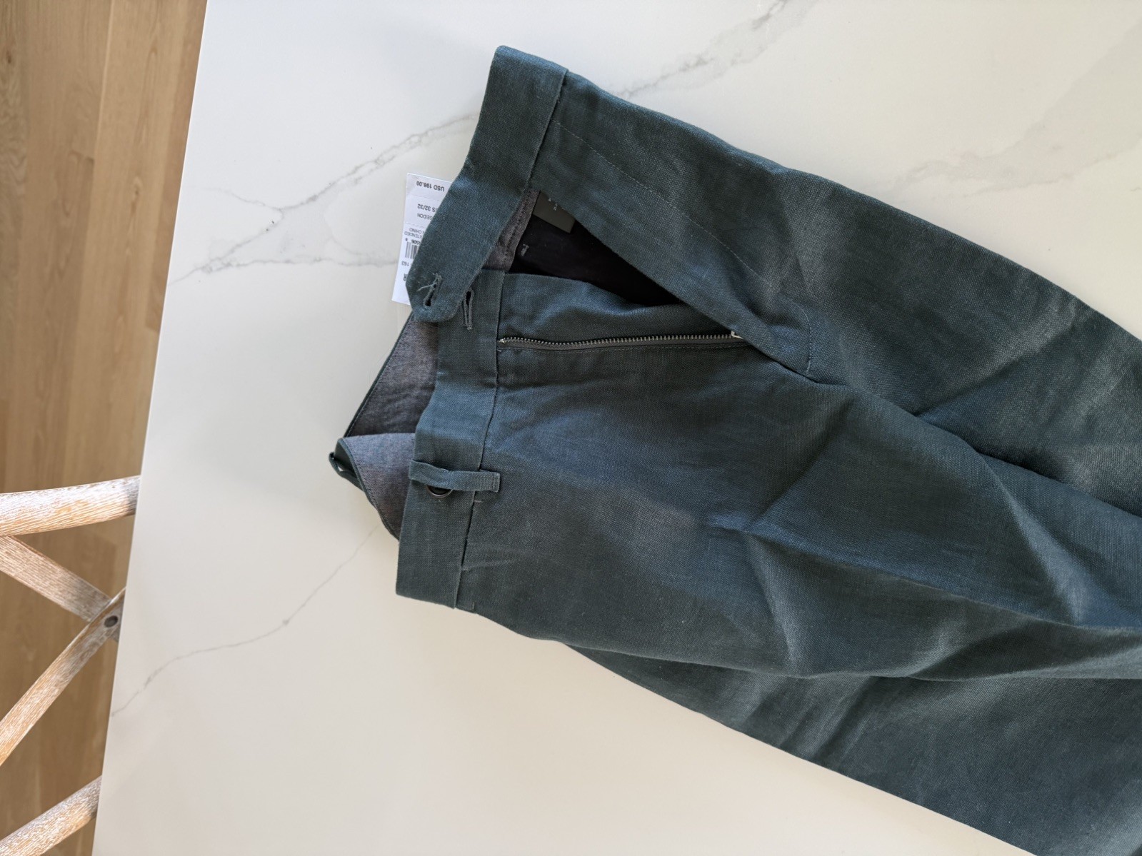NWT Todd Snyder Poseidon Green 100% Linen Extended Tab Chino Pants Mens 32 x 32
