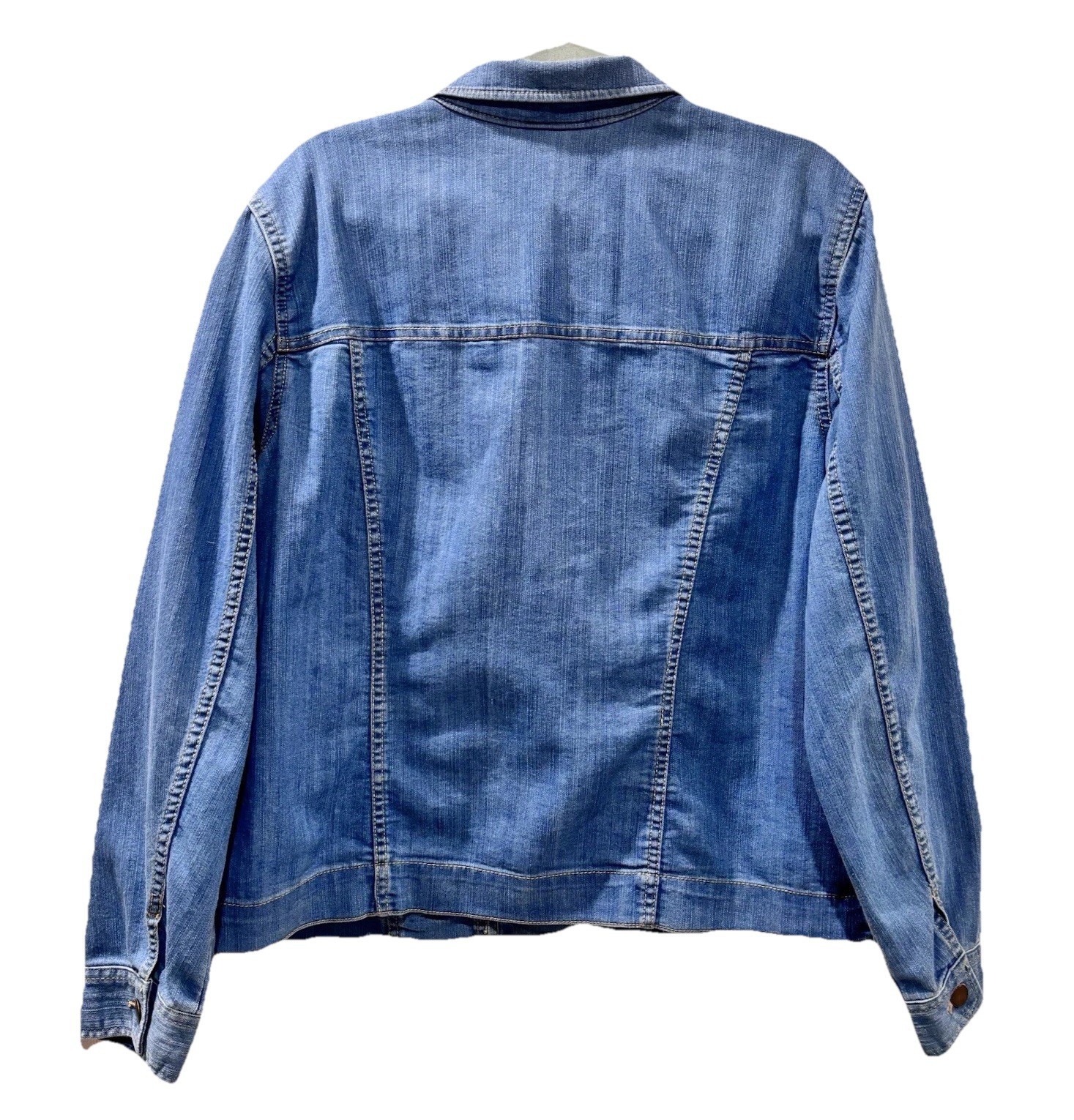Blue Denim Jacket Button Front Chest Pockets Lightweight Classic Cotton Blend