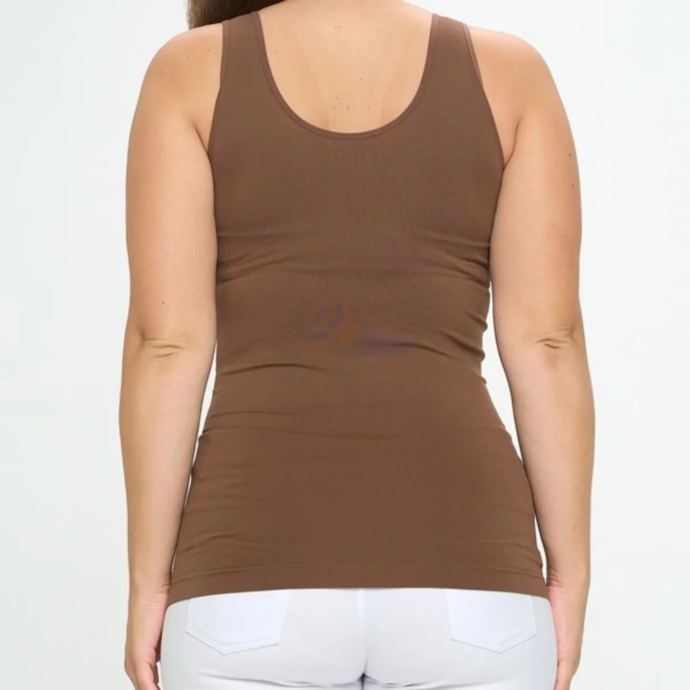 Plus Yelete Coffee V or U Neckline Reversible Seamless Tank