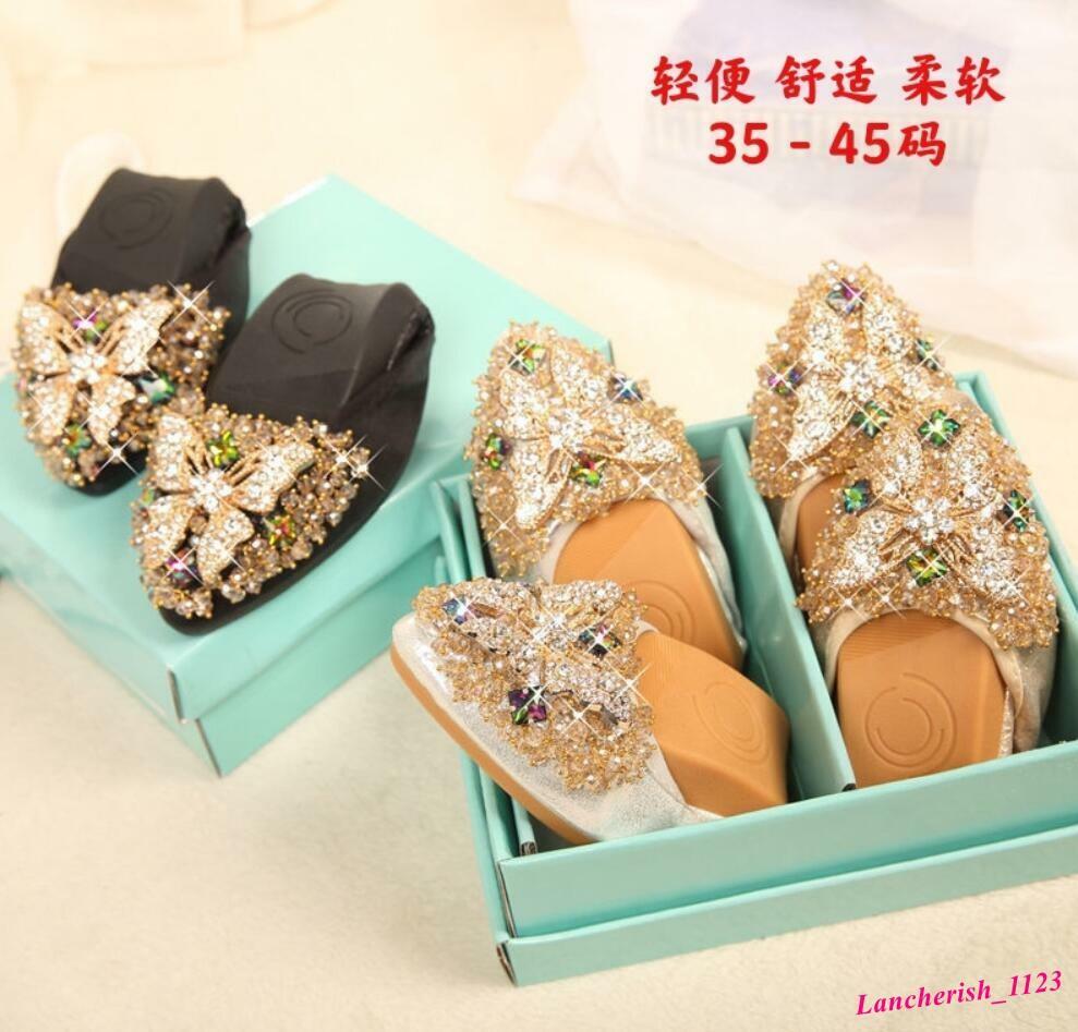 Rhinestone Butterfly Women’s Pointy Toe Shoes Slip On Loafers Flats Formal Chic