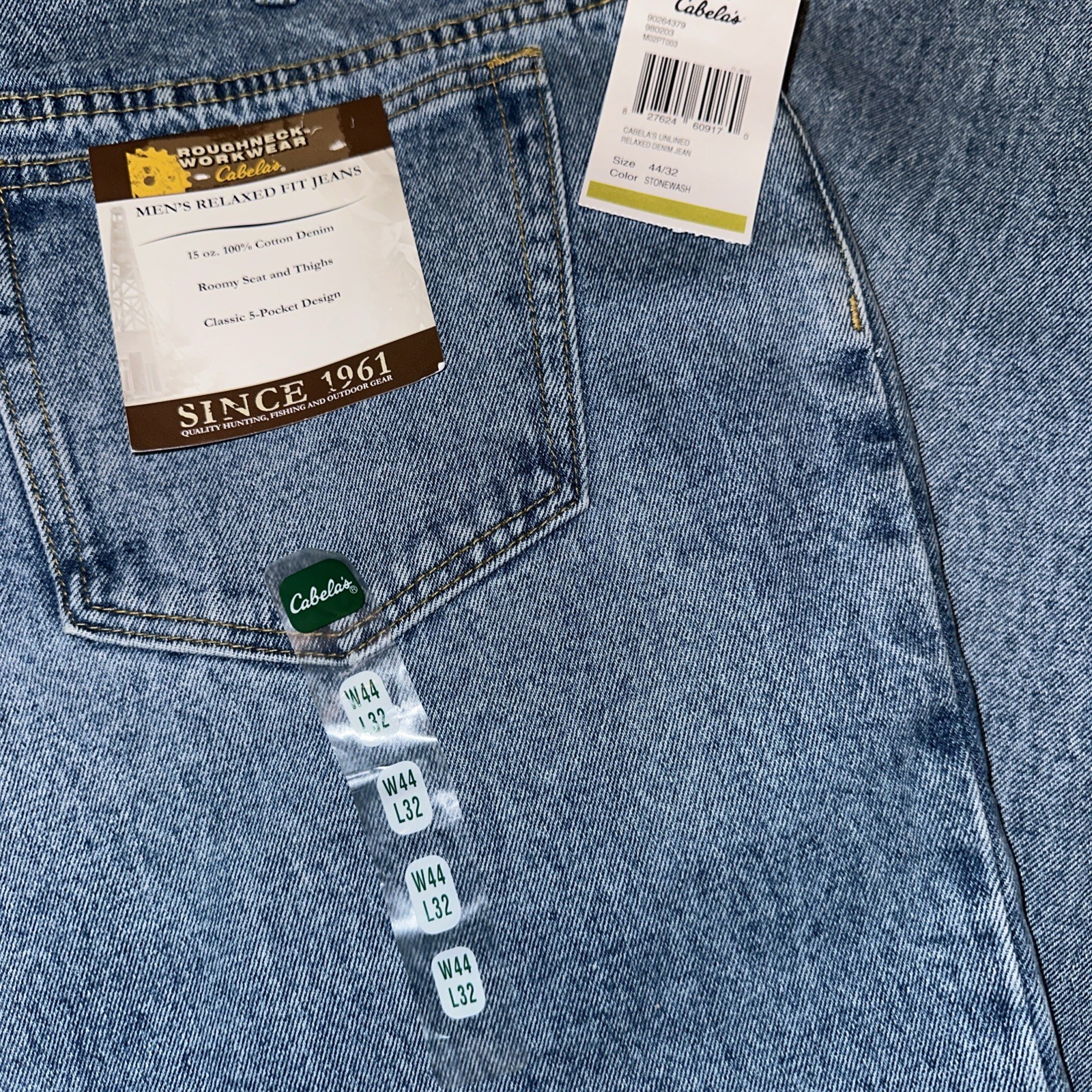 Cabela’s Outdoor Gear Mens Denim Jeans 42×32 Stone washed Blue Relaxed Fit