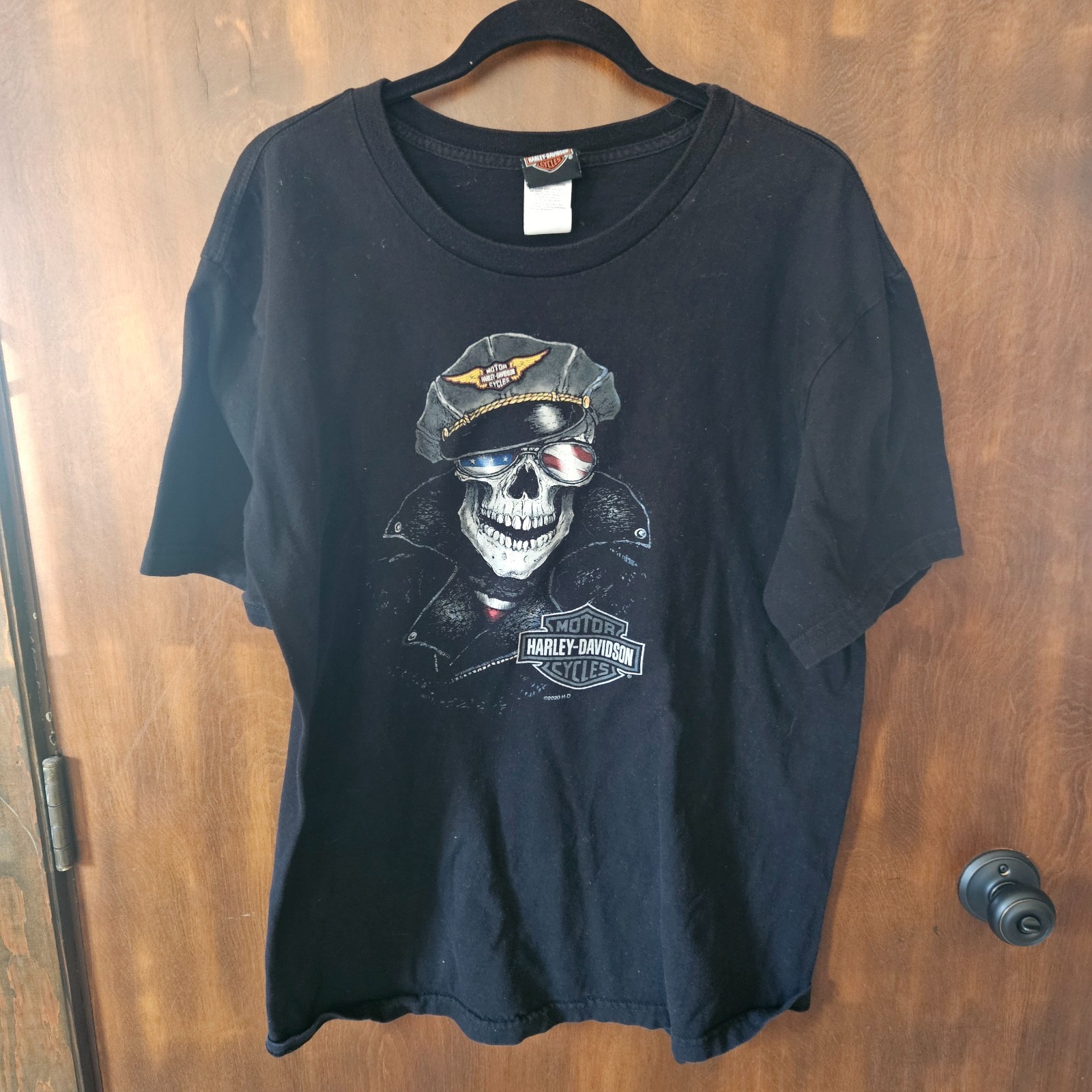 Harley Davidson Men’s XL Black T-Shirt Skeleton Biker Brandt HD Wabash, IN USA