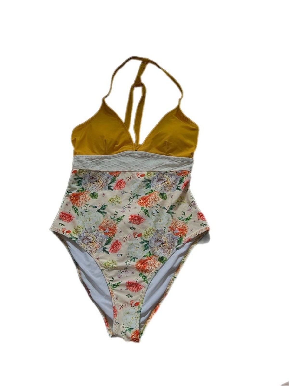 Cupshe Mustard Yellow Textured Waistband Pomegranate Floral One-Piece Swimsuit