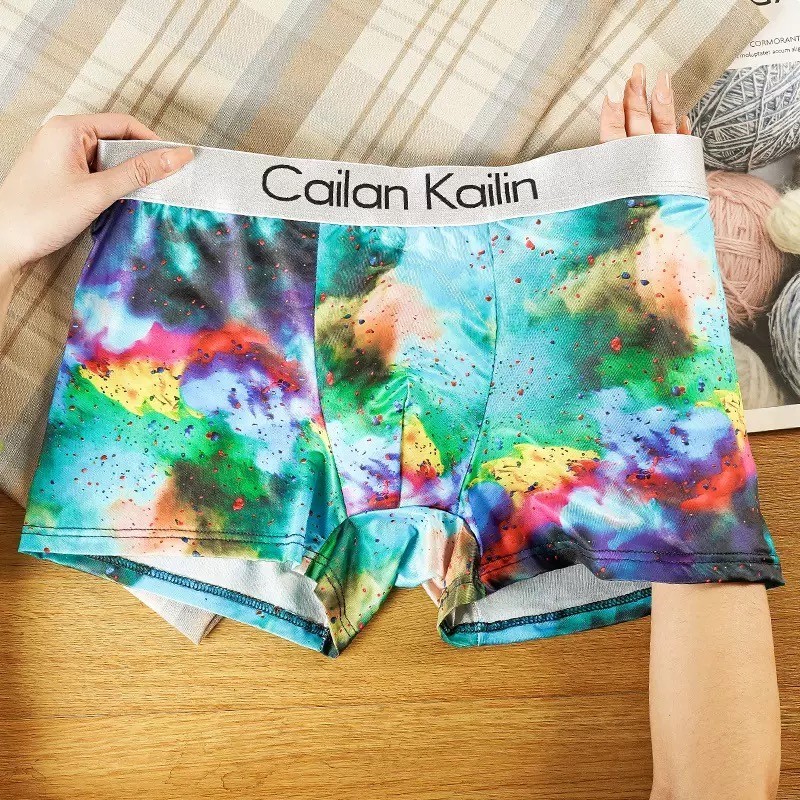 5-Pack Men’s Ice Silk Boxer Briefs Funny Novelty Printed Underwear Breathable