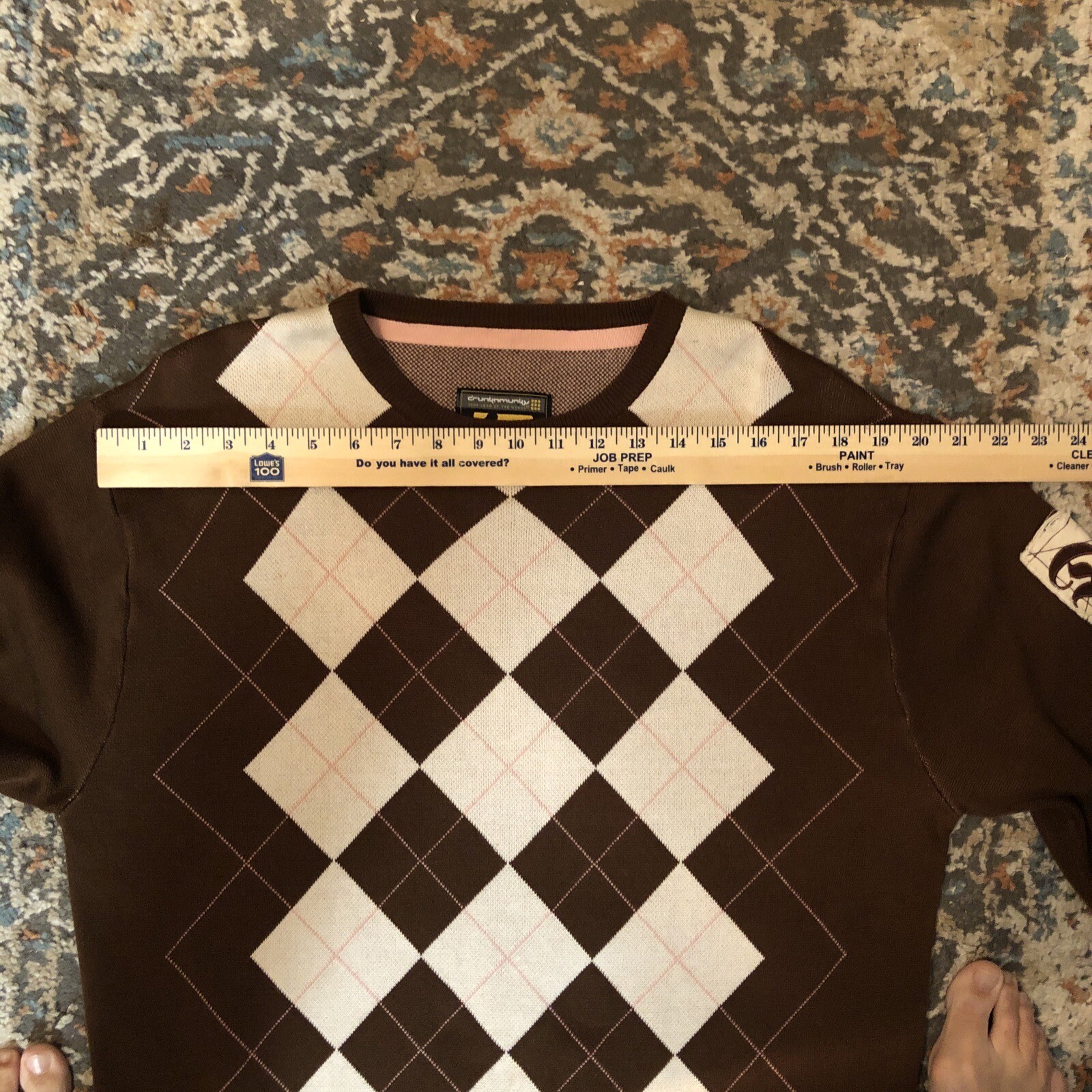 Drunknmunky Silk Argyle Sweater Brown Sz L Logo Fall (small Flaw See Pics)
