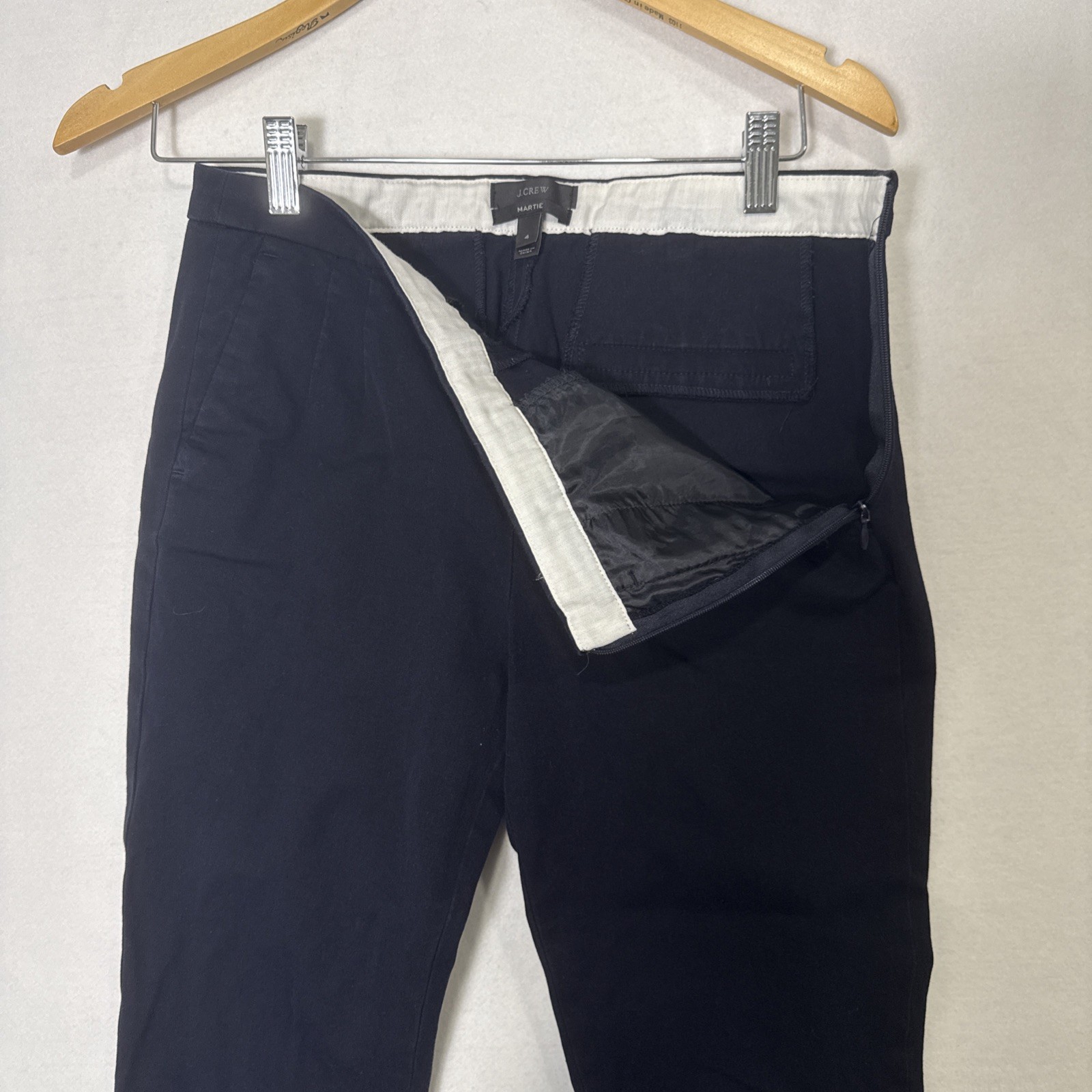 J Crew Black Martie Style Pants Sz 4 Flat Front Side-Zipper Closure Minimalist