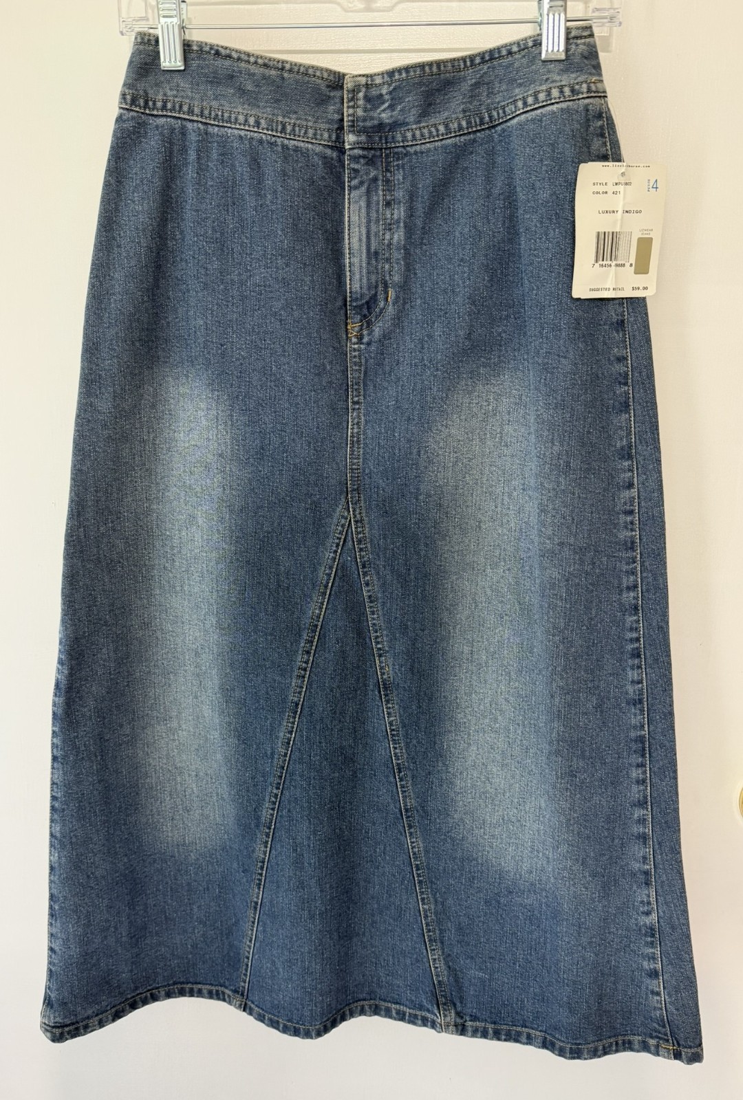 Liz Claiborne Lizwear Denim Panel Midi Skirt 100% Cotton NWT Vintage 4P no slit