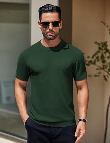 Coofandy T Shirt Crew Neck Textured Short Sleeve Solid Mens Knit TShirts