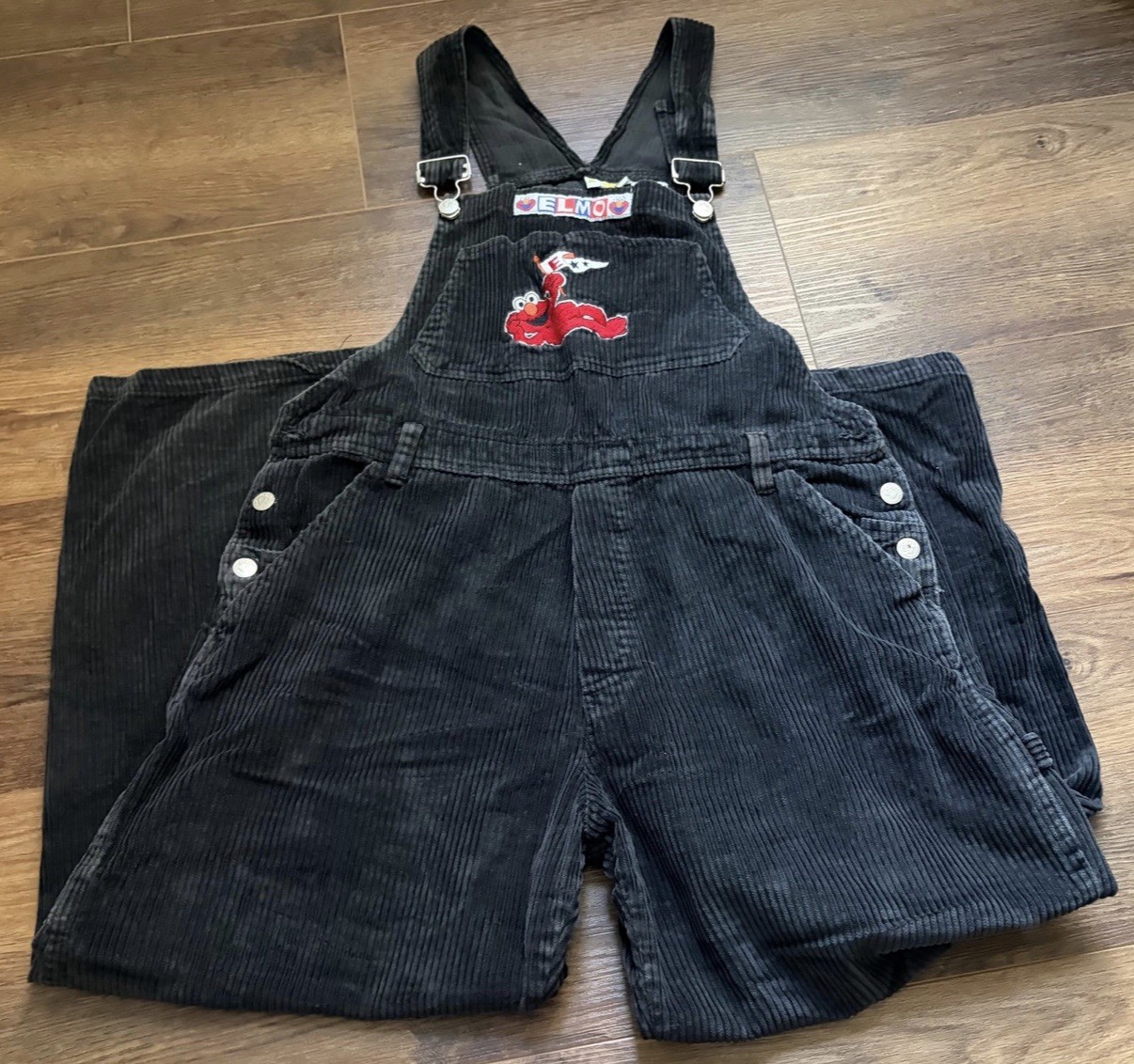 Elmo Sesame Street Black Corduroy Overalls Vintage Unisex Youth Large