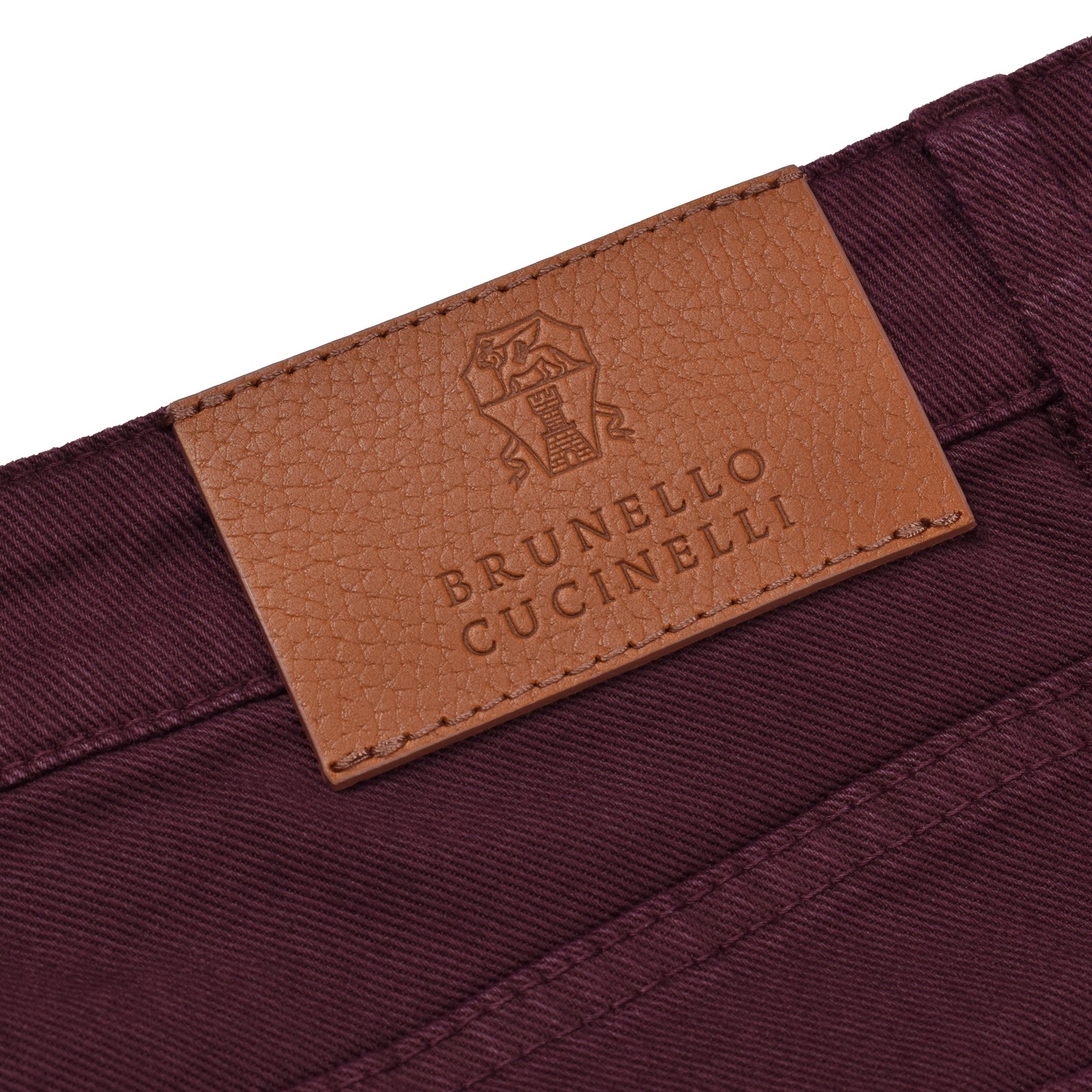 BRUNELLO CUCINELLI MEN’S BURGUNDY DENIM FIVE-POCKET TROUSERS MSRP $865