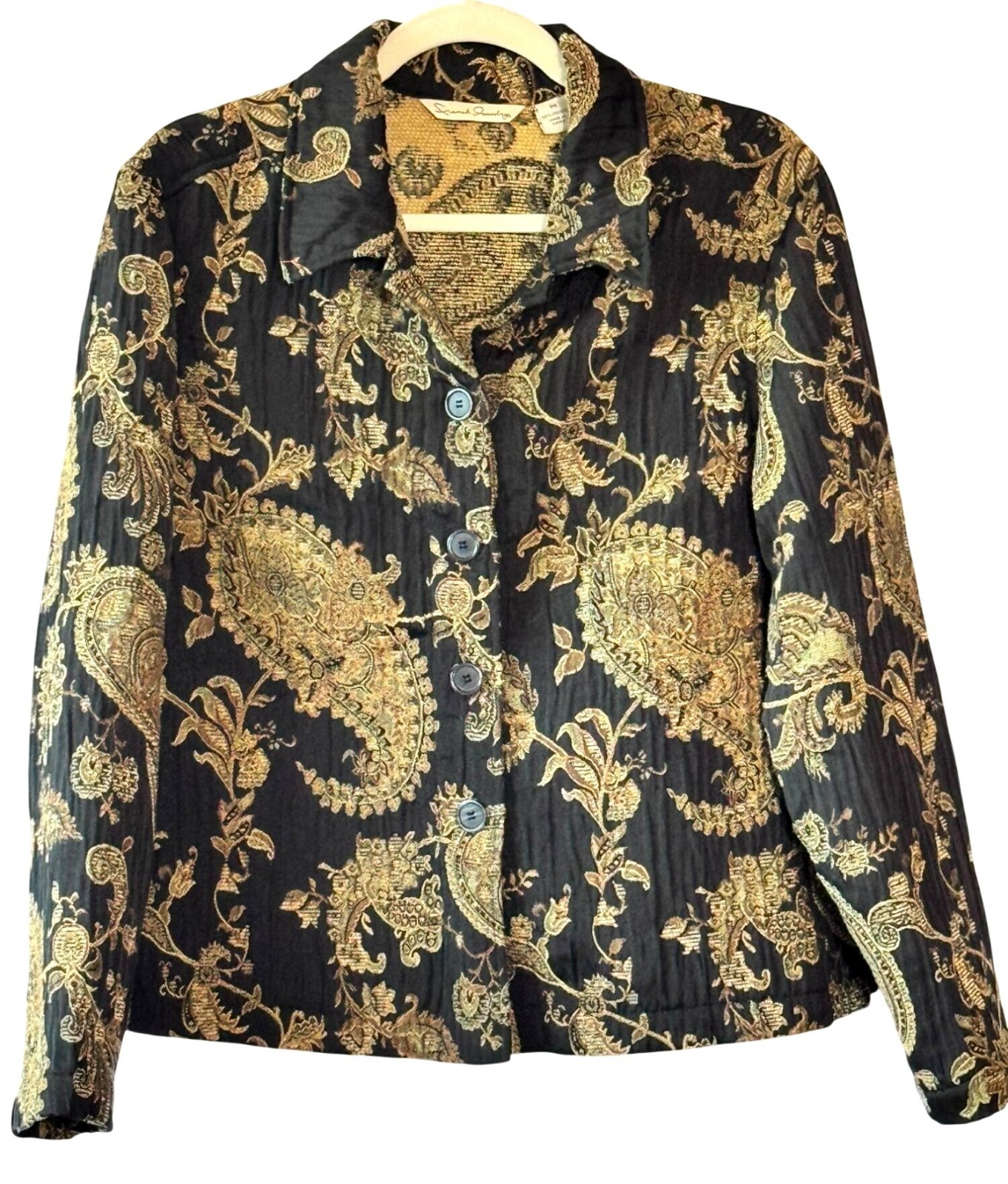 French Laundry Paisley Jacquard Brocade Jacket Black Gold Textured – M