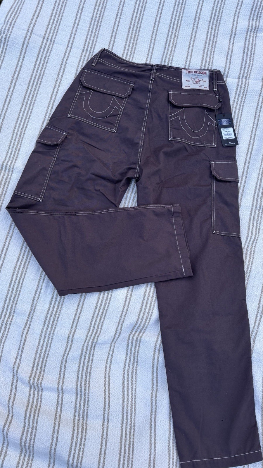True Religion Men’s Bracken Brown Wide Cargo Pants, Size 34