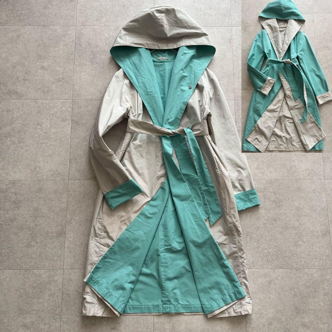Max Mara Reversible Spring Coat, Polyester, Light Gray and Verdigris, Size XS