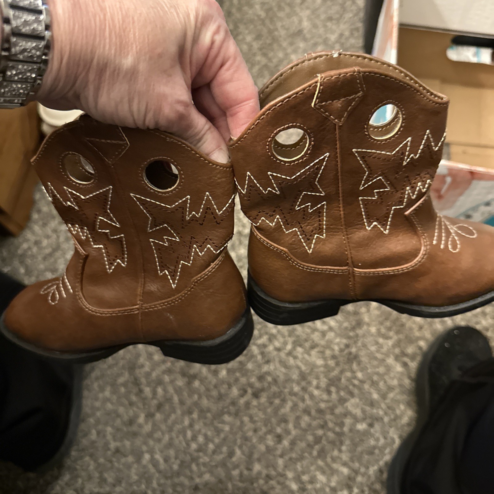 Brown Western Embroidered Unisex Kids Mid-Calf Boots Synthetic Rubber 9