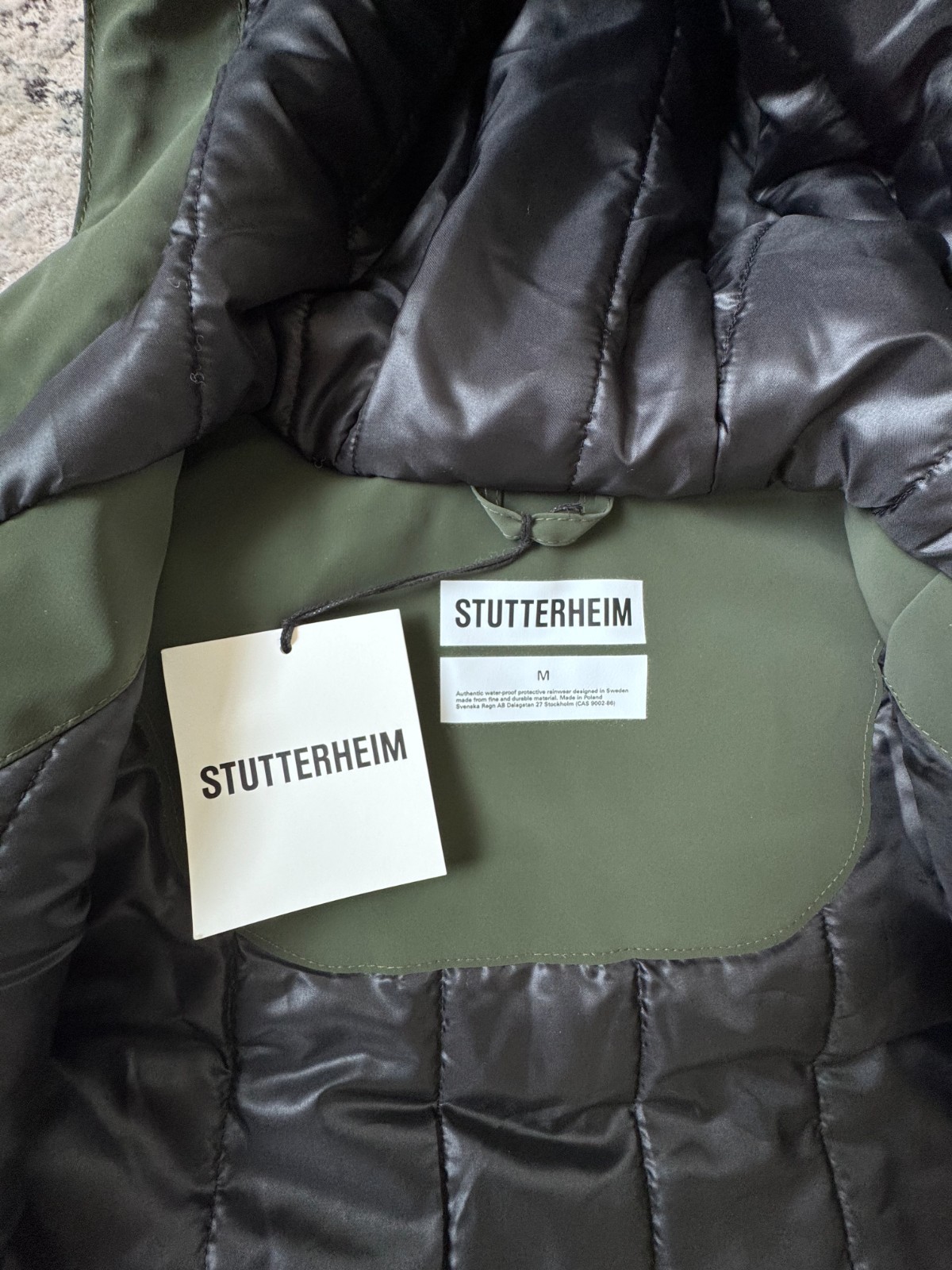 Stutterheim Stockholm Men’s Matte Winter Green Coat New With Tags