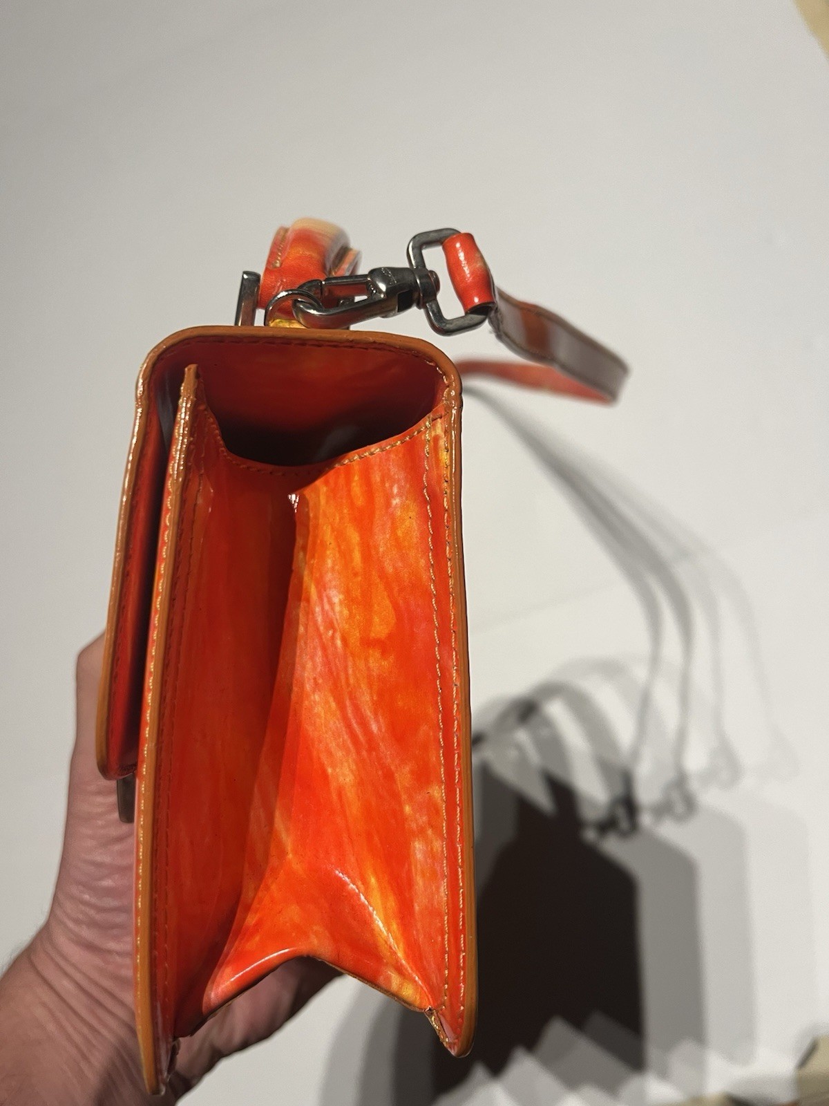 Vintage 90s Y2K Moschino Redwall Heart Locking Satchel Purse Orange Flames RARE