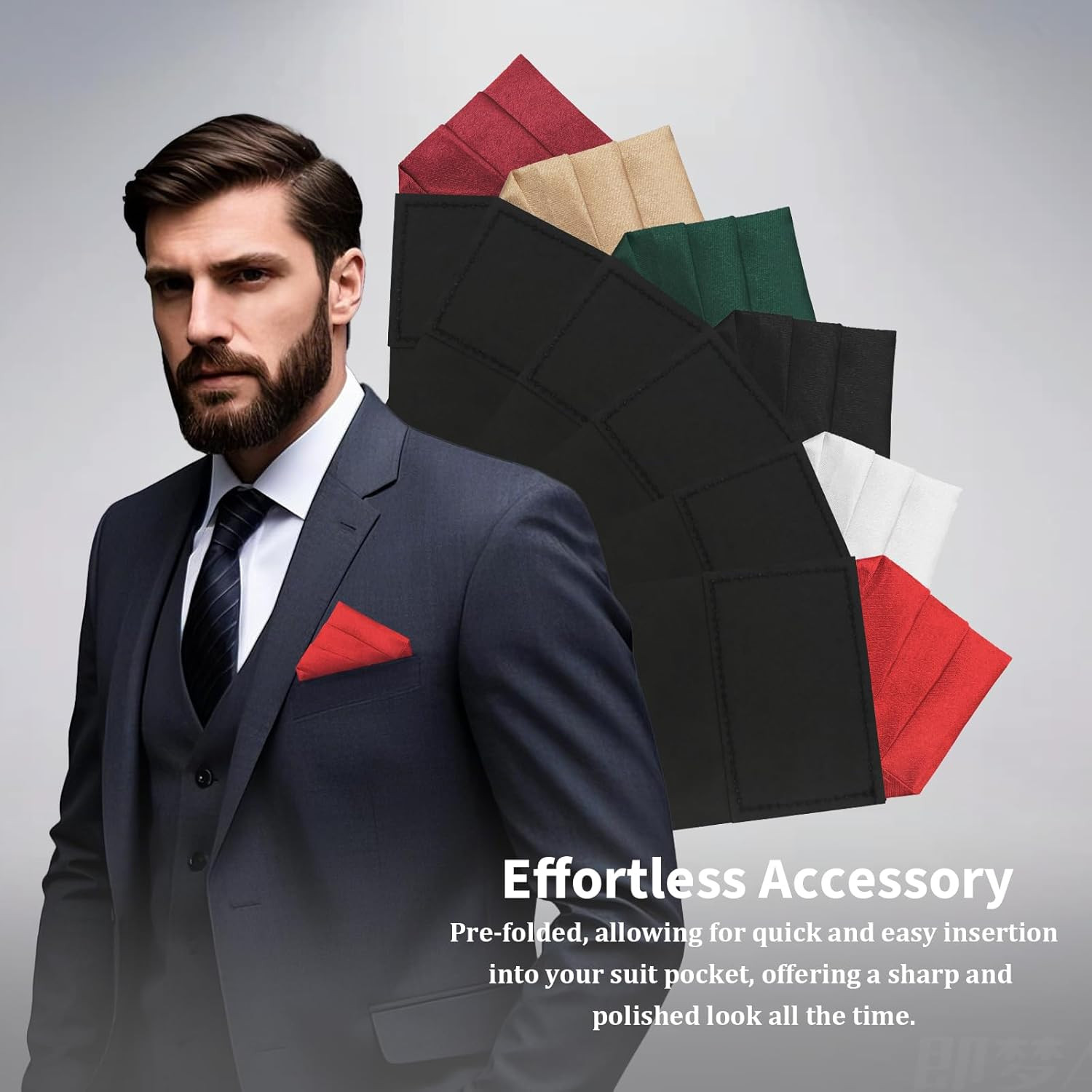 Mens Pre-Folded Pocket Squares on Card Pocket Handkerchief for Suit Accessories