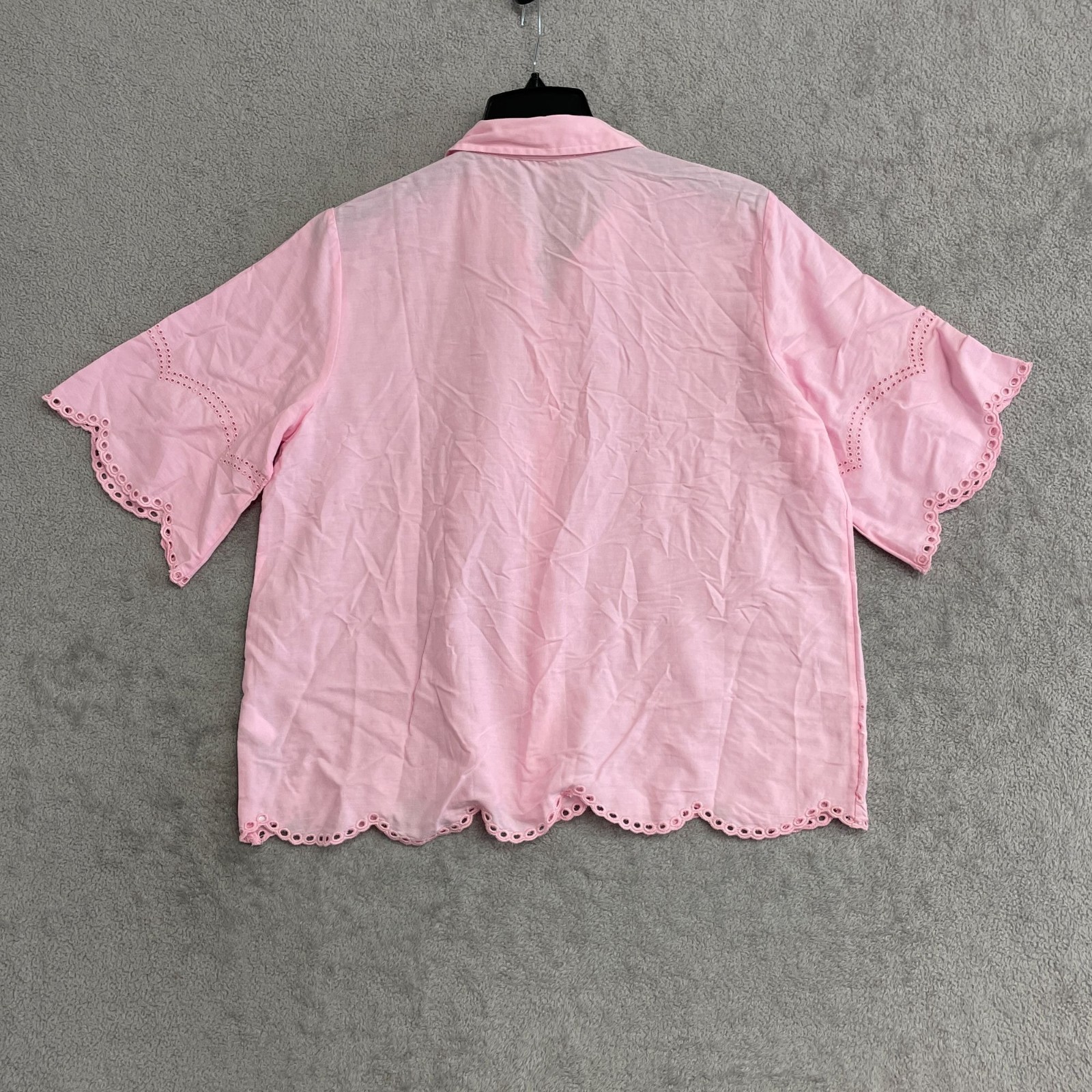Beachlunchlounge Women’s M Pink Scalloped Hem Eyelet Blouse Short Sleeve M1051
