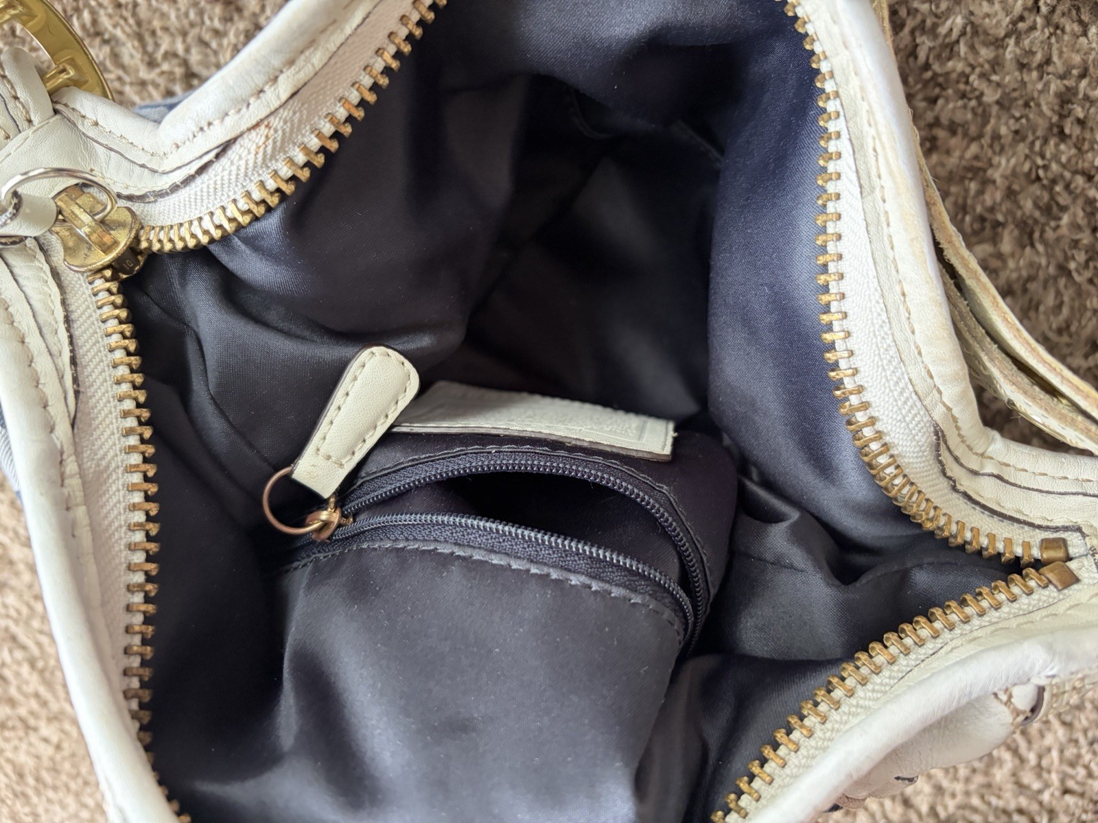 Coach Vintag Bleecker Signature Blue Denim Canvas White Leather Bucket Bag 11586