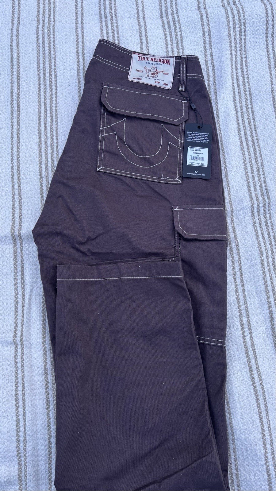 True Religion Men’s Bracken Brown Wide Cargo Pants, Size 34