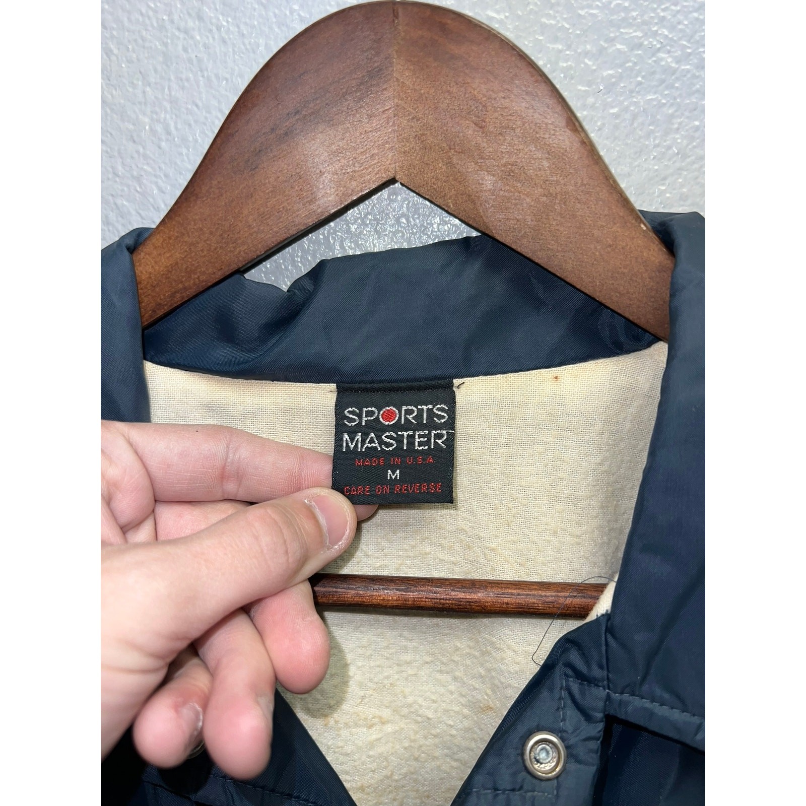 Vintage Sports Master Bomber Jacket Blue Button Up French Creek Camps Staff 80s