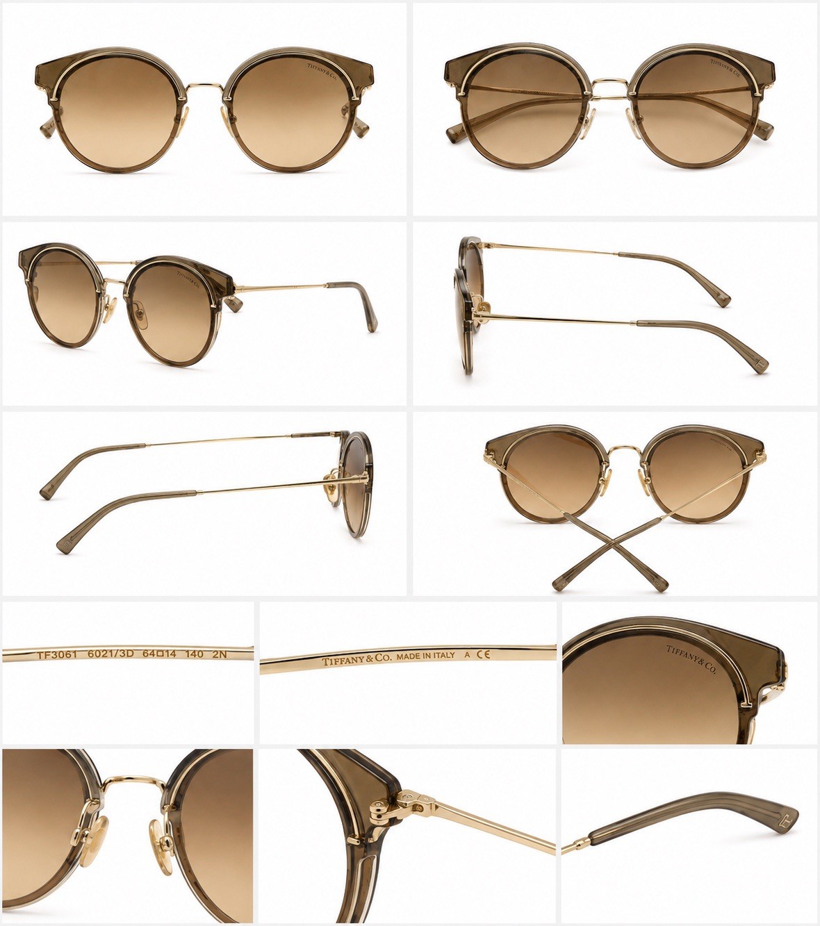 Tiffany & Co.TF3061 6021/3D Round Sunglasses Brown Gradient Lenses Made in Italy