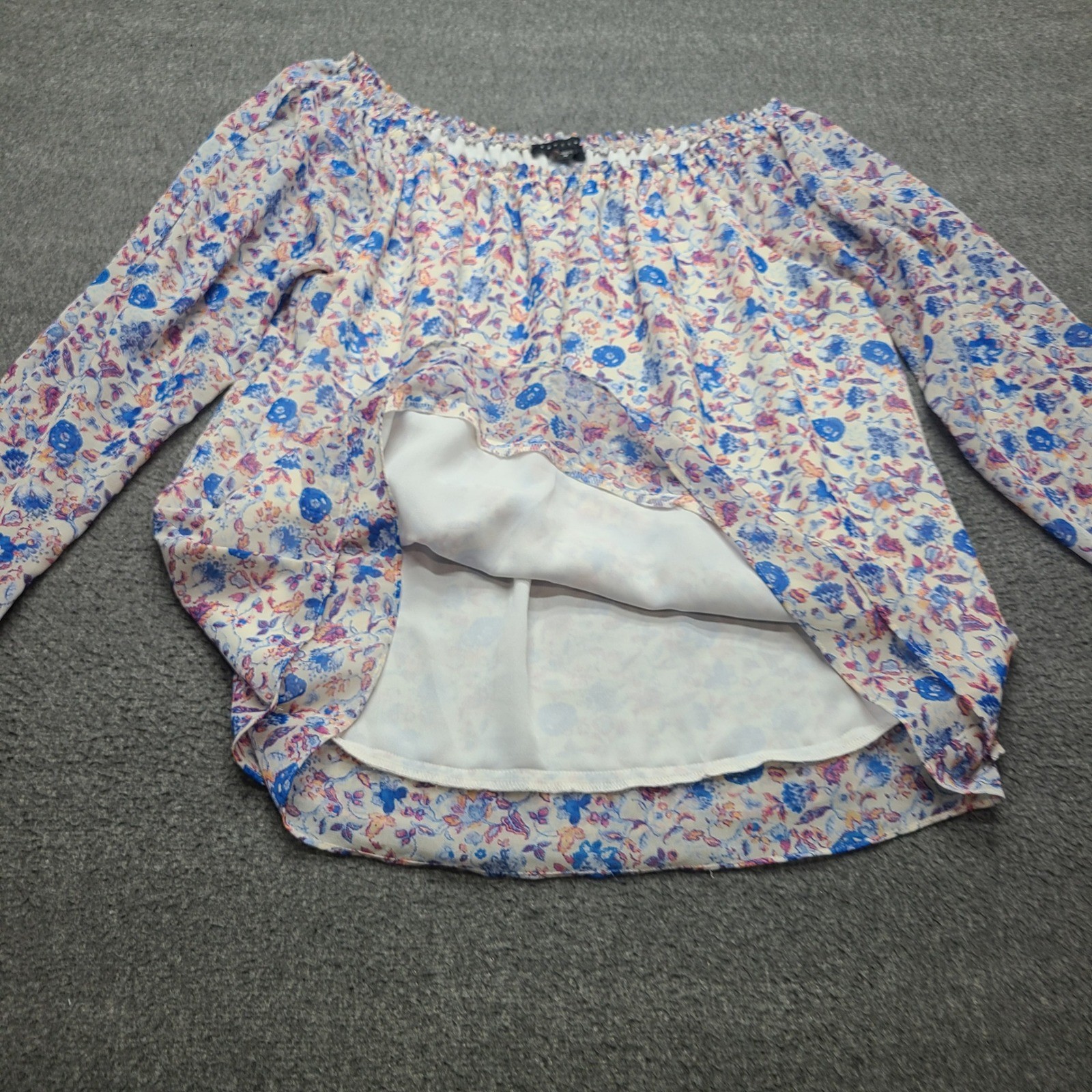 Sanctuary Blouse Women Medium Blue Floral Excellent Off Shoulder Long Sleeve