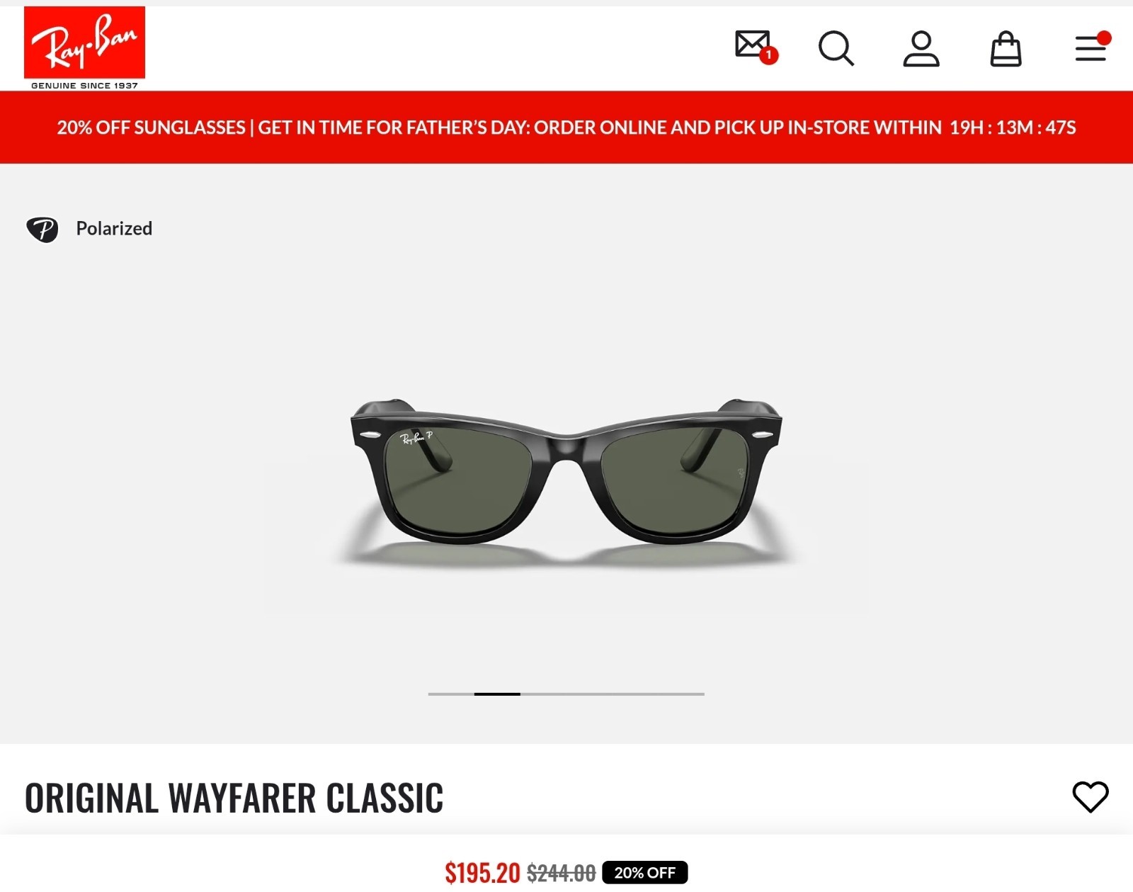Ray-Ban Original Wayfarer Unisex Square Sunglasses – Black/Green (RB2140 901/58)