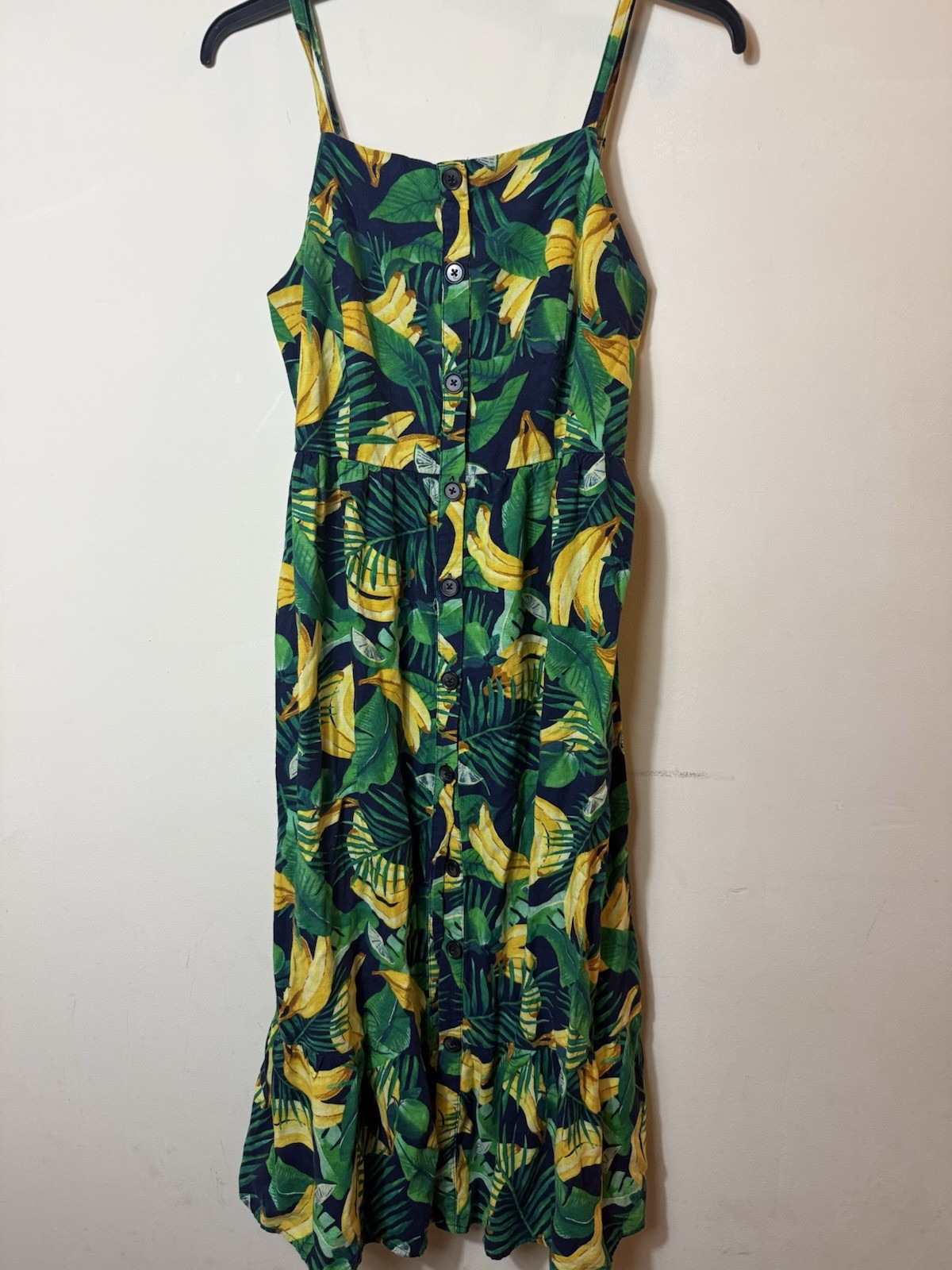 Old Navy Women’s Tropical Banana Print Square Neck Button Front Midi Sundress M