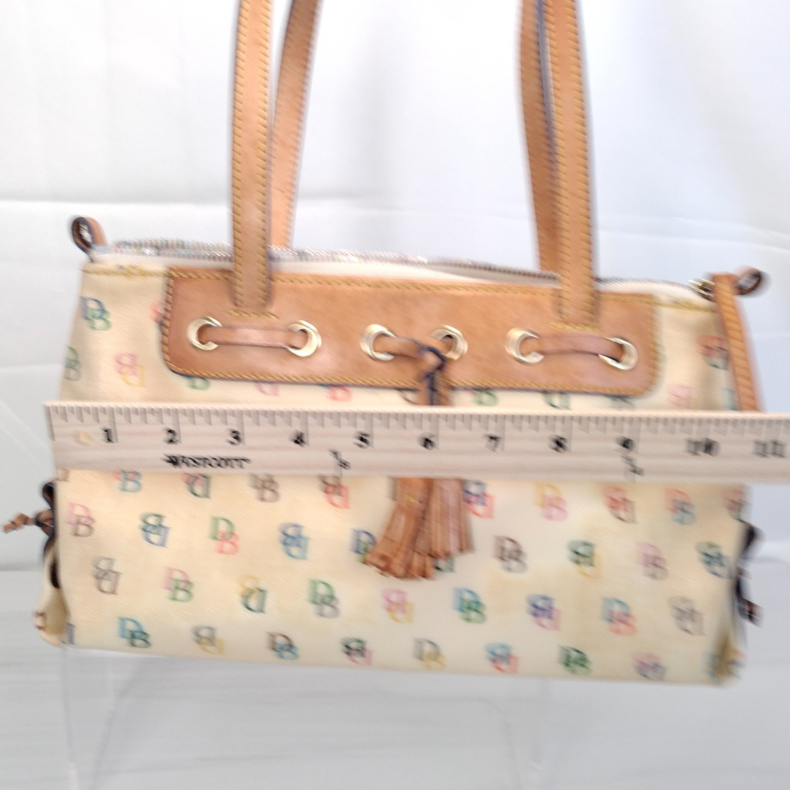 Y2K Vintage Dooney & Bourke Multi Color DB Rainbow Logo Tassel Satchel Purse