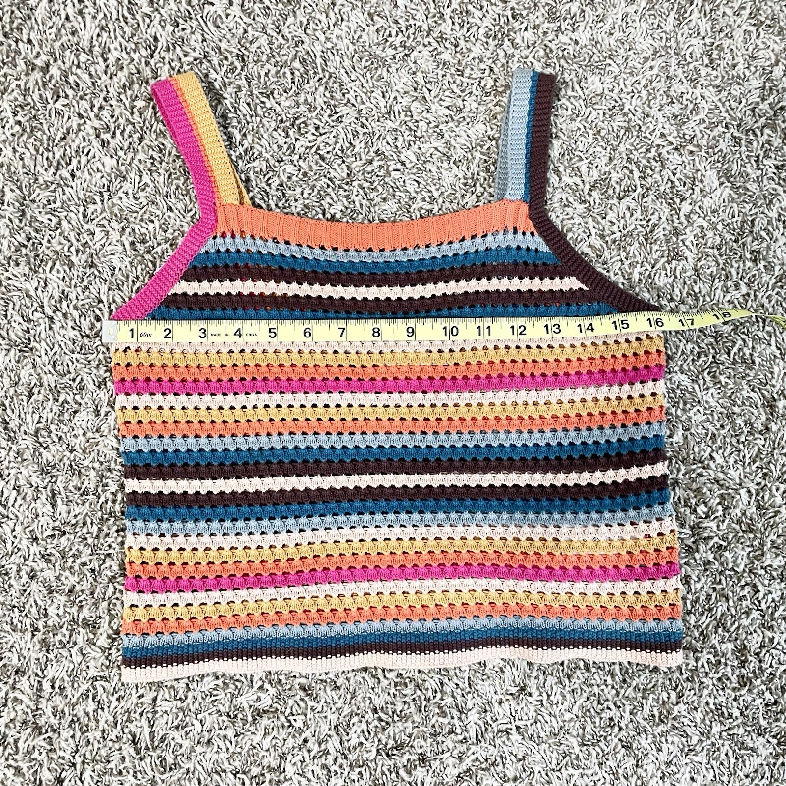 Faherty Byt Rainbow Falls Crochet Tank Top Colorful Sweater Vest Gypsy Artsy Med