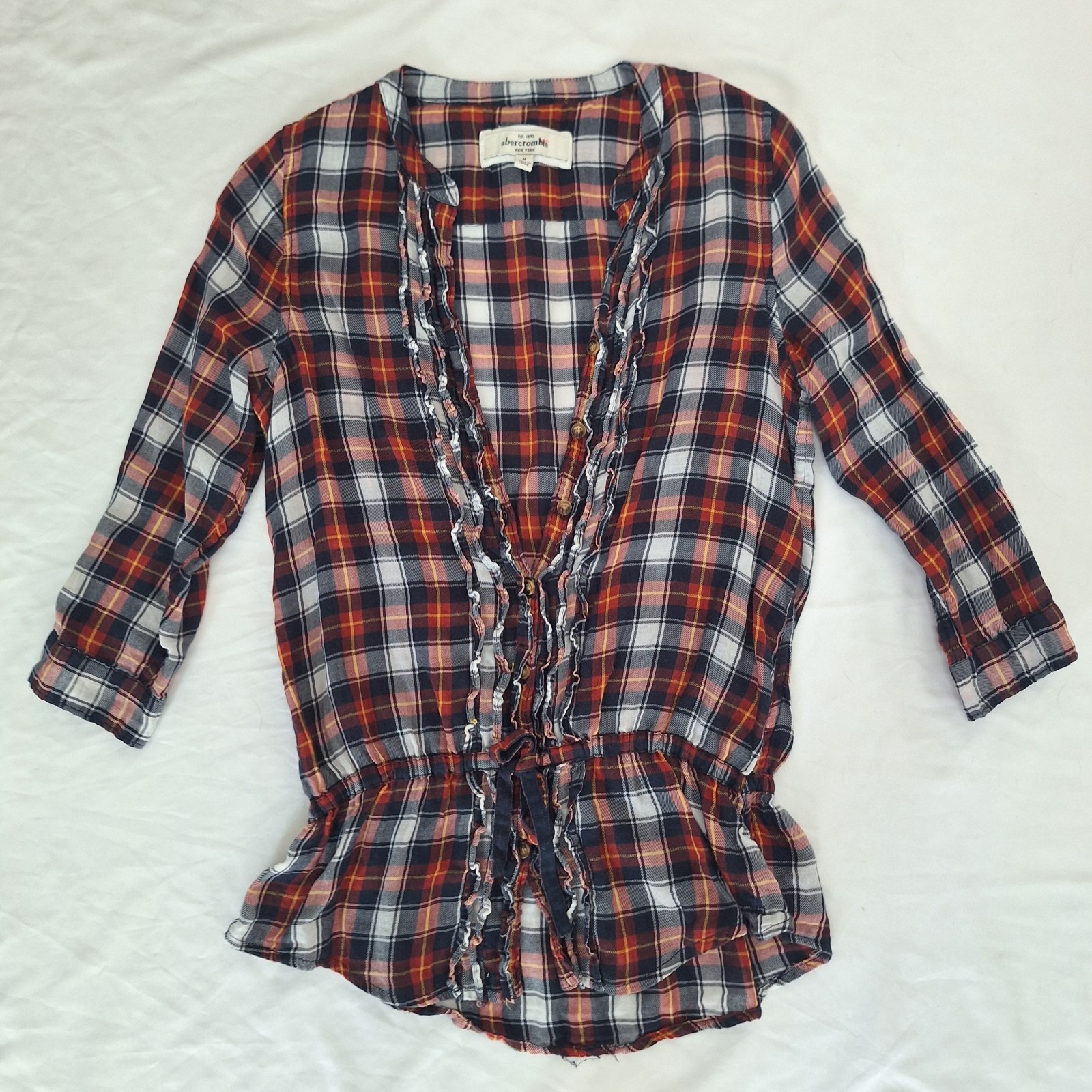 Abercrombie & Fitch Women’s Medium3/4 Sleeve Plaid Button Down Drop Waist Shirt