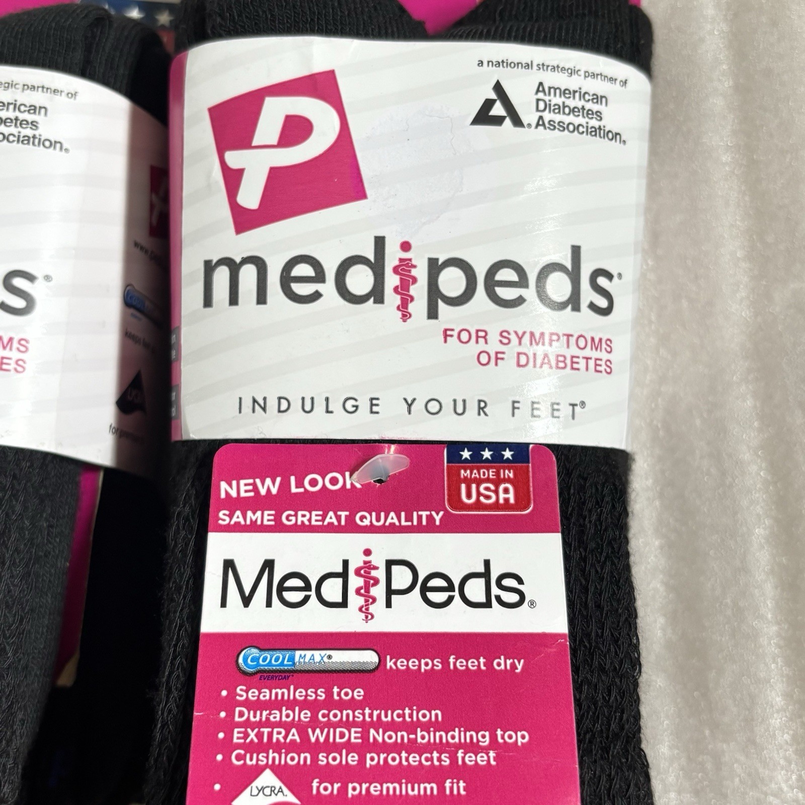 2 Four Pair Packs Medi Peds Diabetic Socks Size 7-10 Black