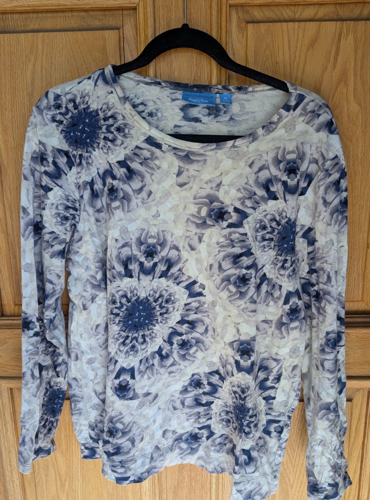 Simply Vera Vera Wang Purple Beige Floral Long Sleeve Round Neck Blouse XL