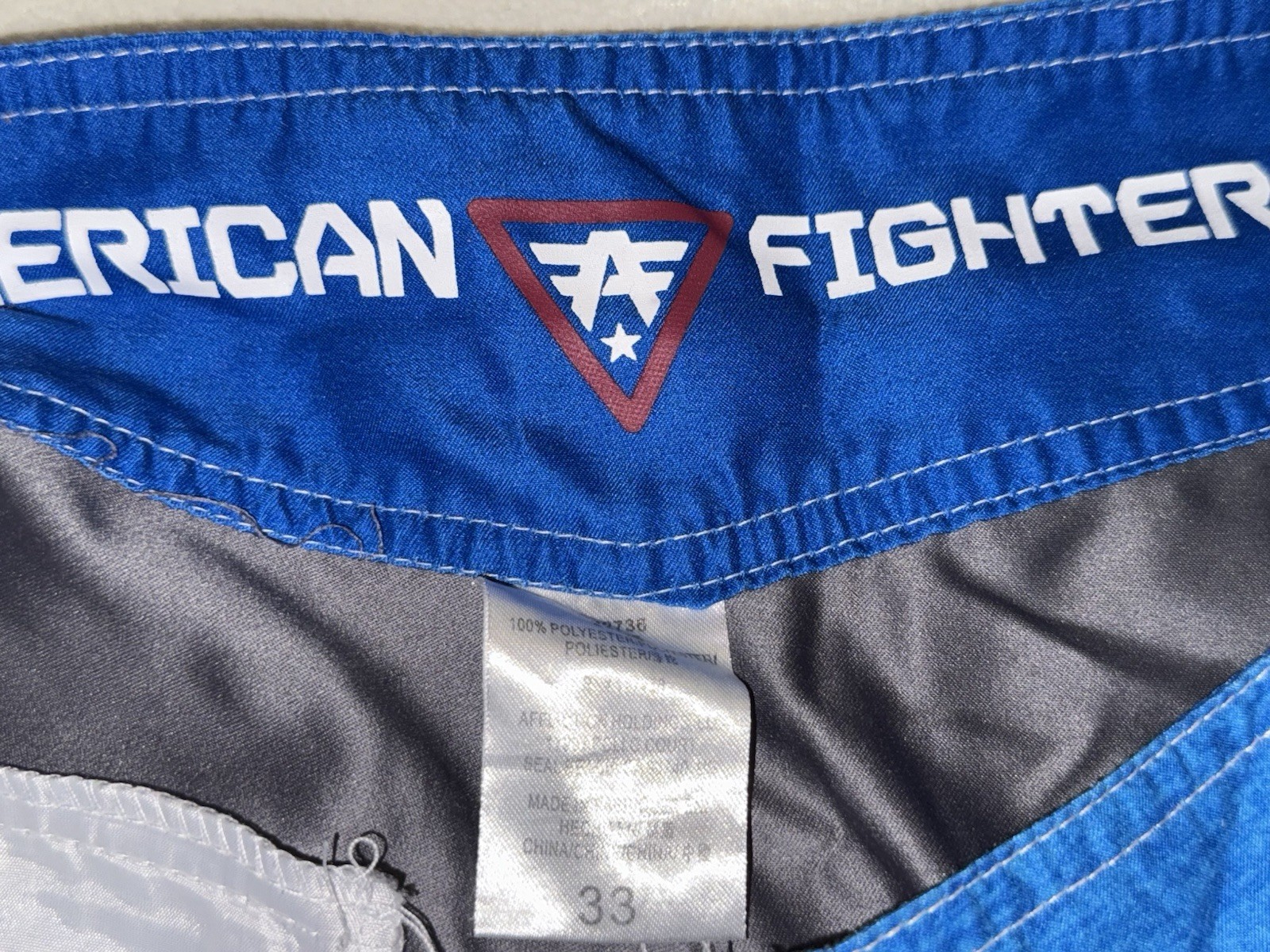 American Fighter Mens Battle Lake Board Shorts Swim Trunks Charcoal Gray/Blue 33