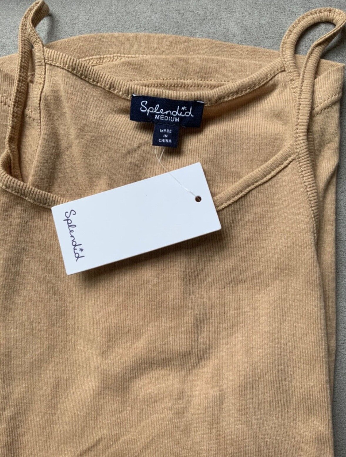 Splendid Rib Knit Halter Cami Tank Top MEDIUM Beige Cotton blend $48 