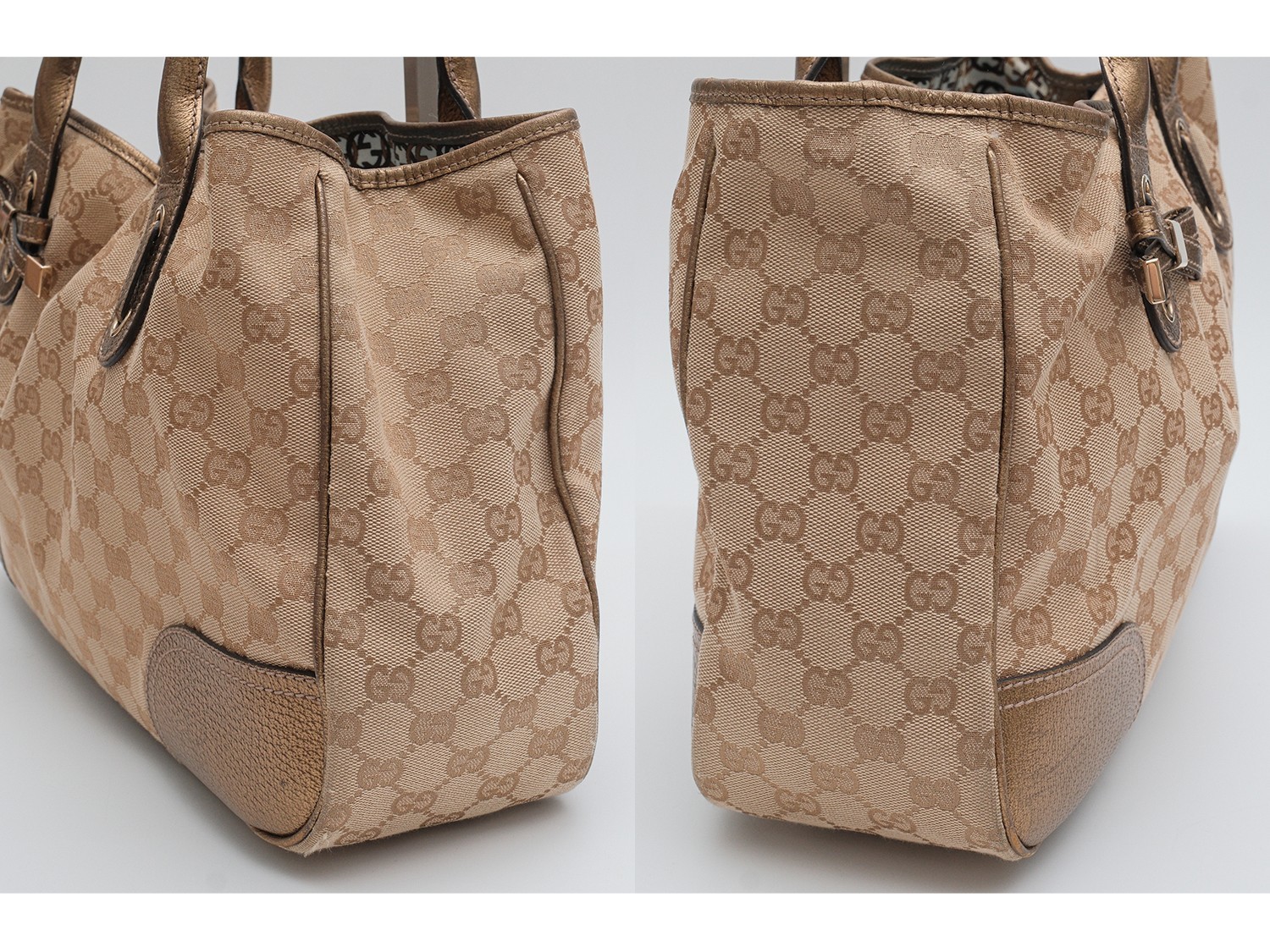 GUCCI Princy Tote Shoulder Hand Bag GG Canvas Gold