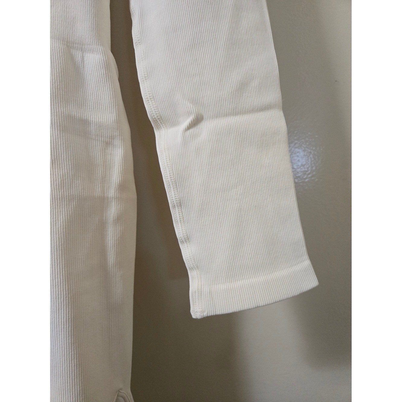 OQQ Cream Ribbed Zip Front Bodycon Midi Dress Long Sleeve Side Slit NWOT