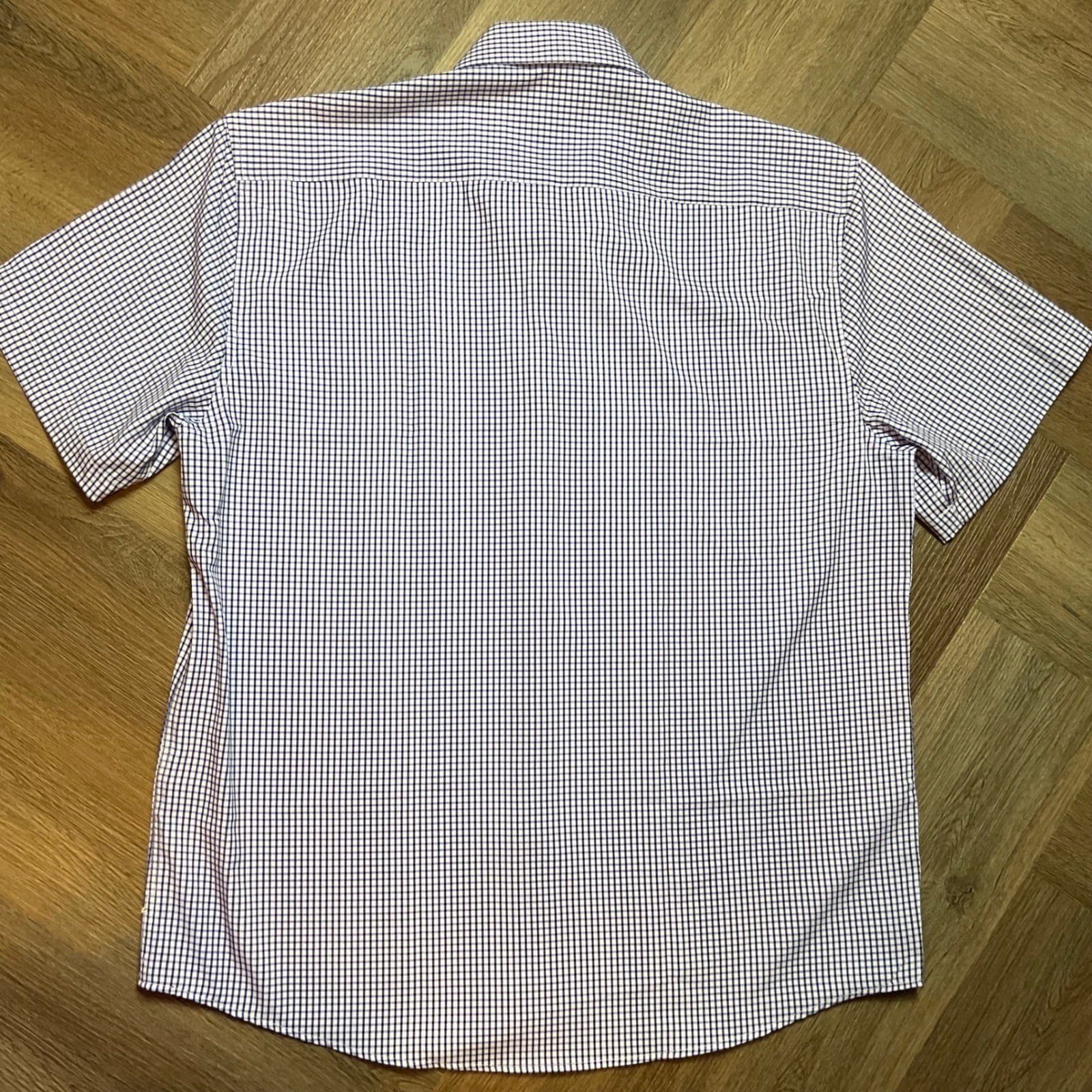 Nautica Slim Fit Navtech Gingham Short Sleeve Shirt Mens Large Blue White Preppy