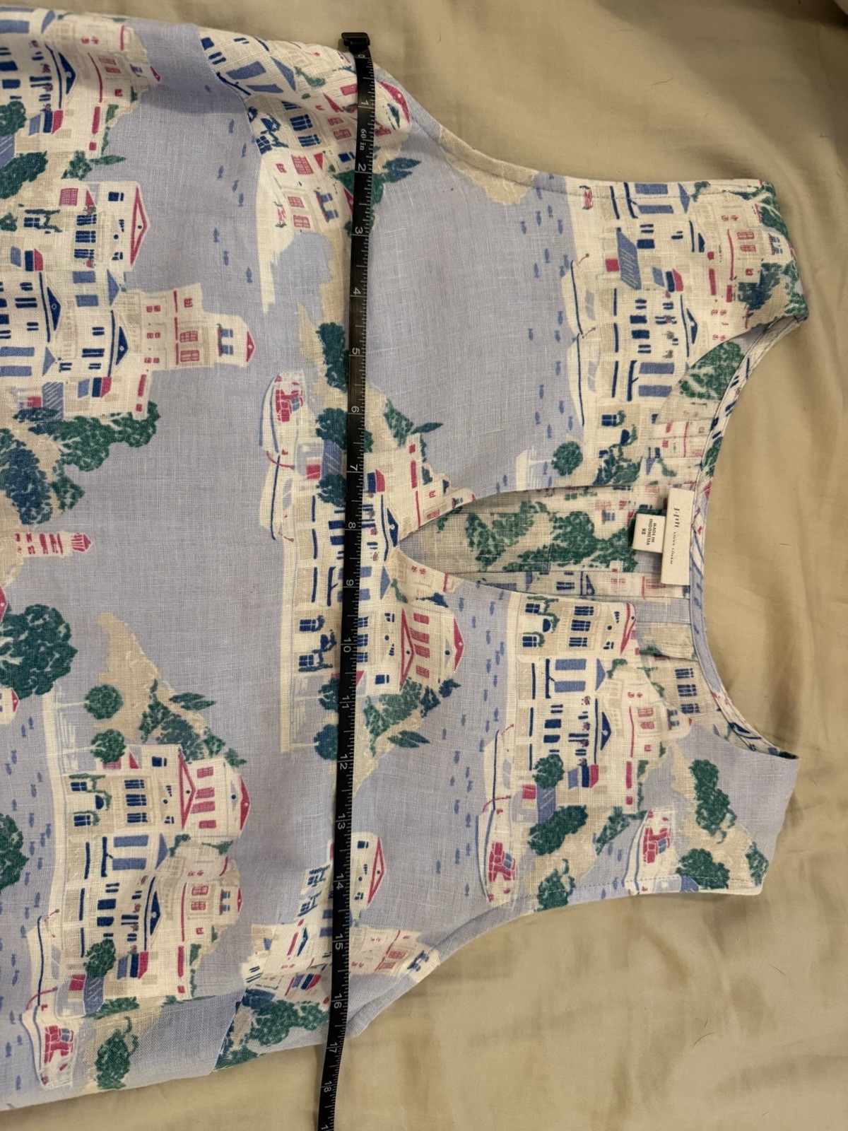 J. Jill Love Linen Blue Mediterranean Print Dress XS Vacation Resortwear