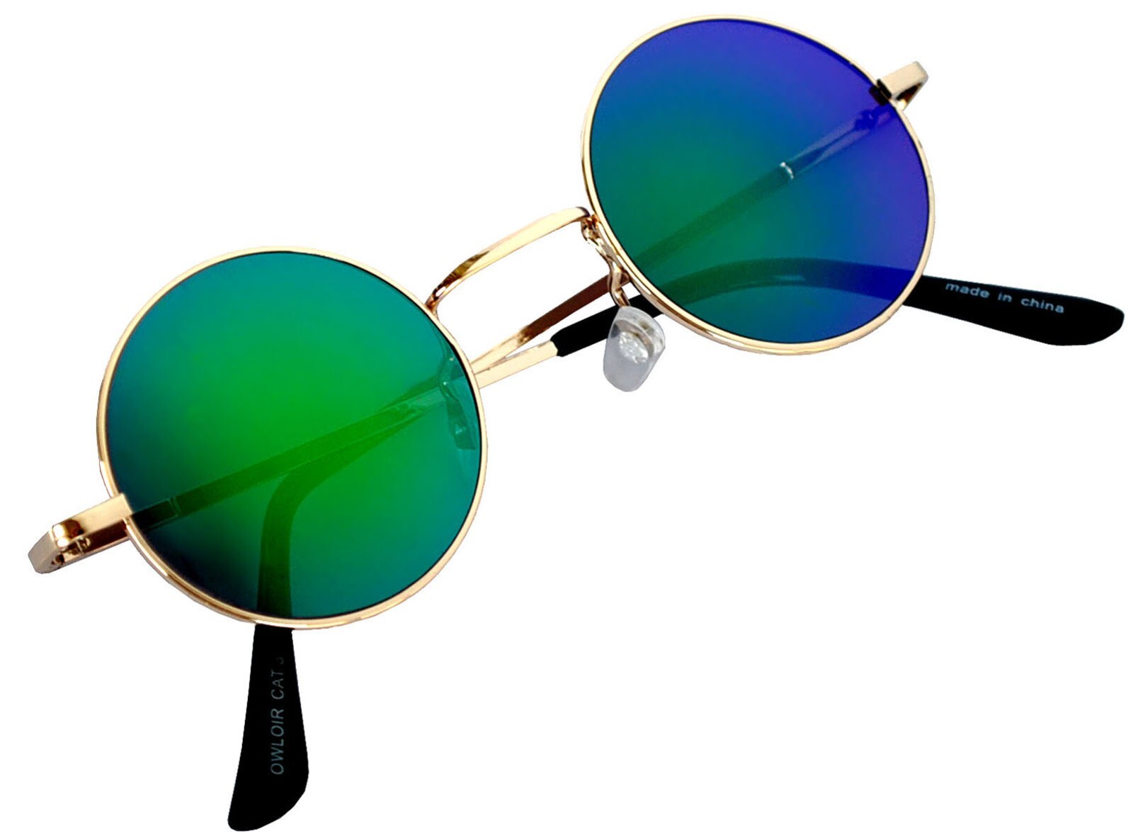 ROUND SUNGLASSES BLUE-GREEN MIRROR LENS METAL FRAME 43mm ONE PAIR