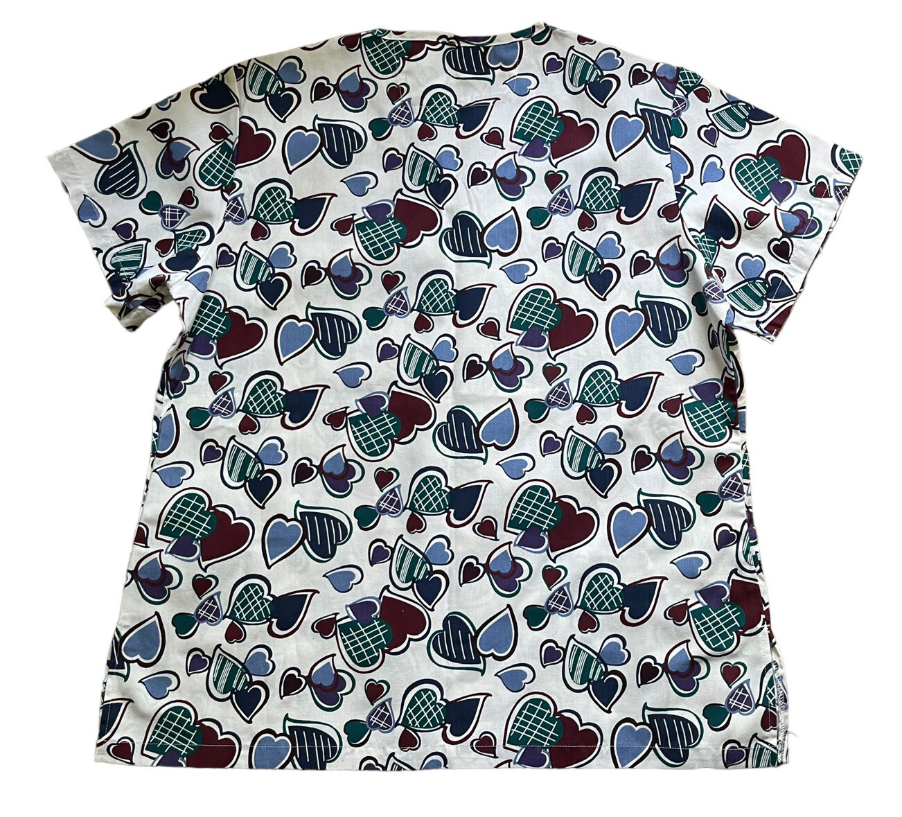 Fashion Seal Women’s White with Multi Color Hearts Scrub Top Short Sleeve size M