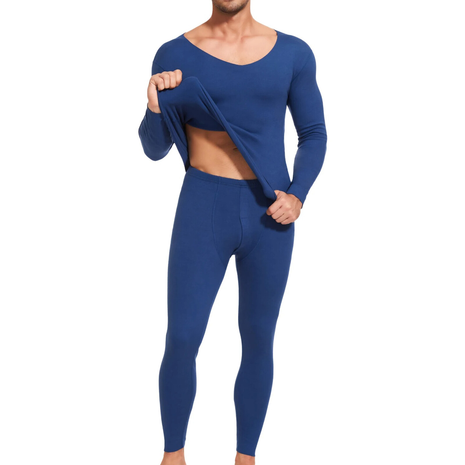 Men Thermal Warm Underwear V Neck Soft Fleece Lined Long Johns Set Top & Bottom