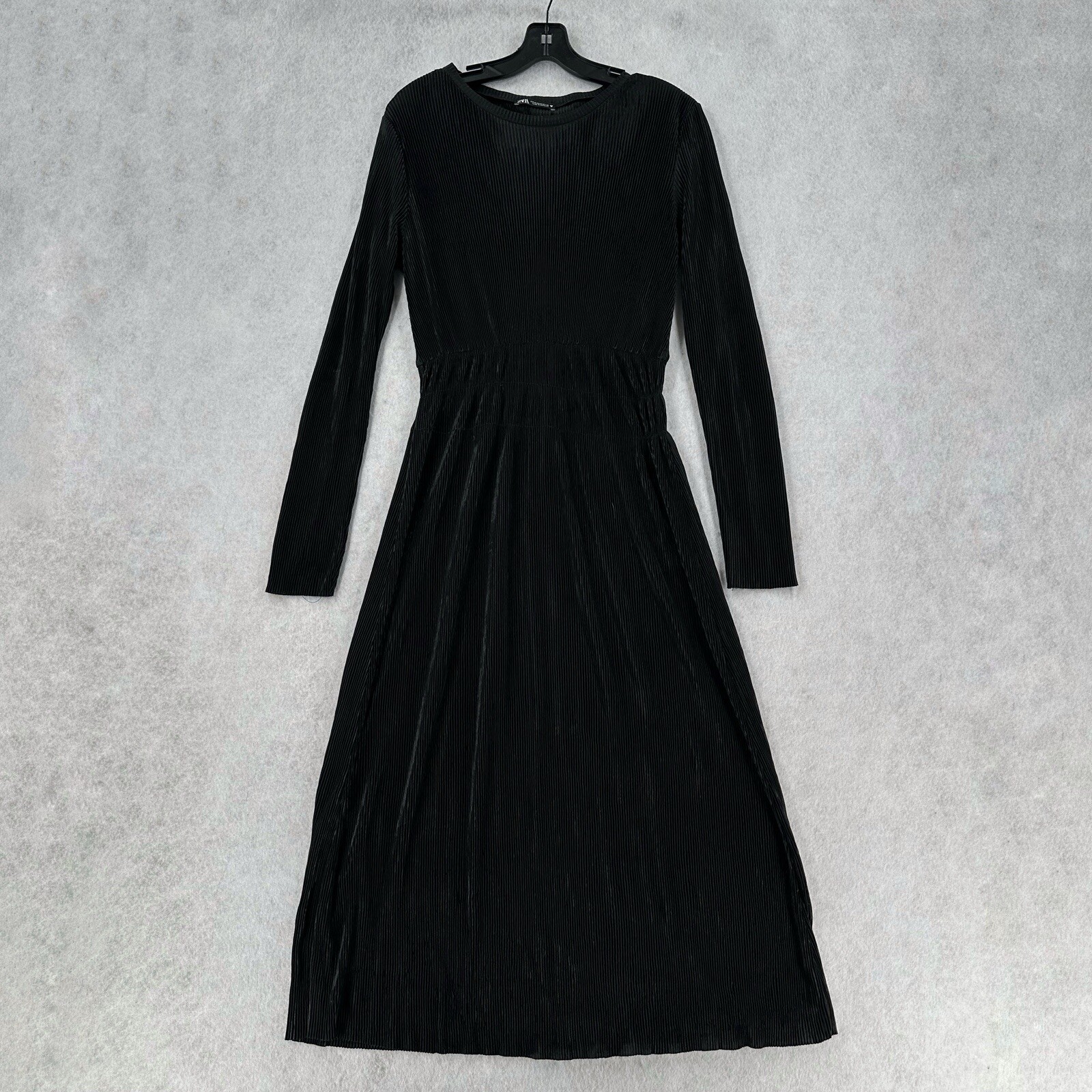 Zara Witchy Gothic Maxi Pleated Dress Womens MED Black Romantic Flowy Whimsygoth