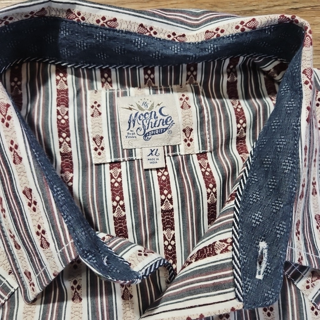 MOON SHINE SPIRIT 100% COTTTON WESTERN SHIRT LEAF PRINT STRIPE PEARL SNAP SZ Xl