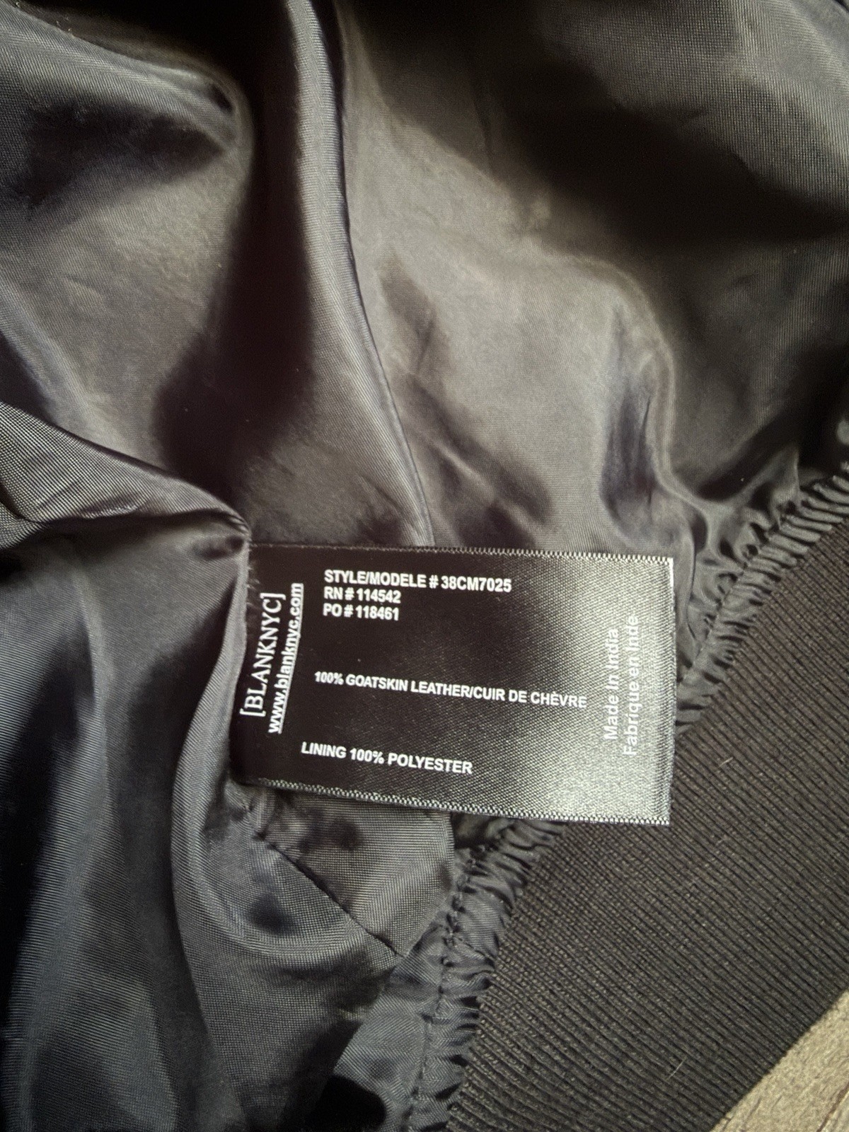 BLANKNYC Men’s Black Leather Bomber Jacket S Full Zip Pockets Lined