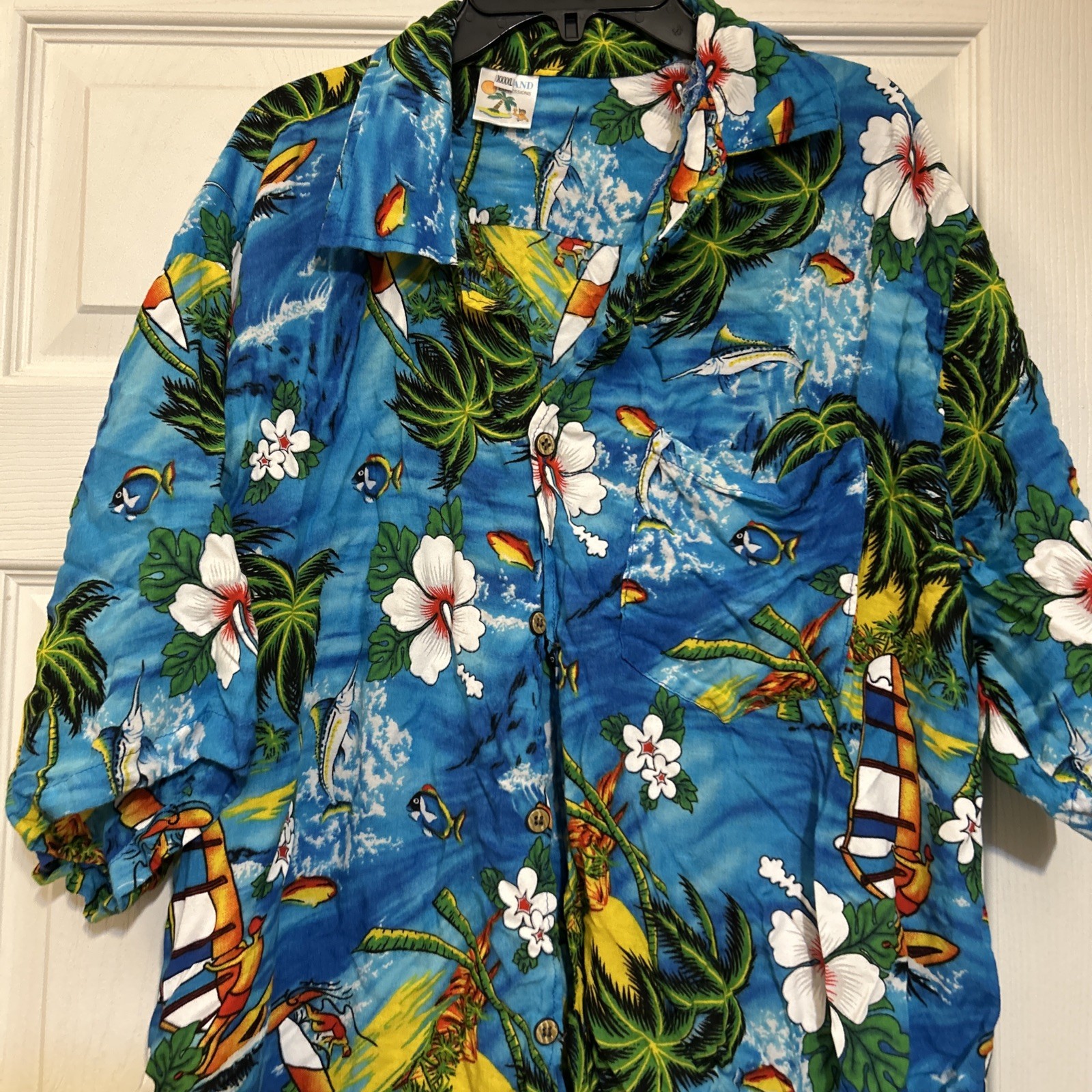 ISLAND EXPRESSIONS 100%RAYON hand wash Blue Button Front size XXXXL