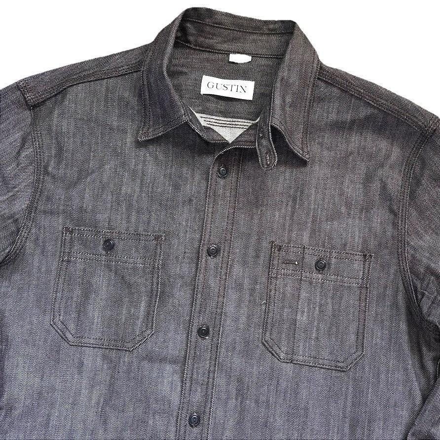 Gustin Denim Chambray Workshirt Men 2XL Dark Oak Gray Cotton Italy Made in USA