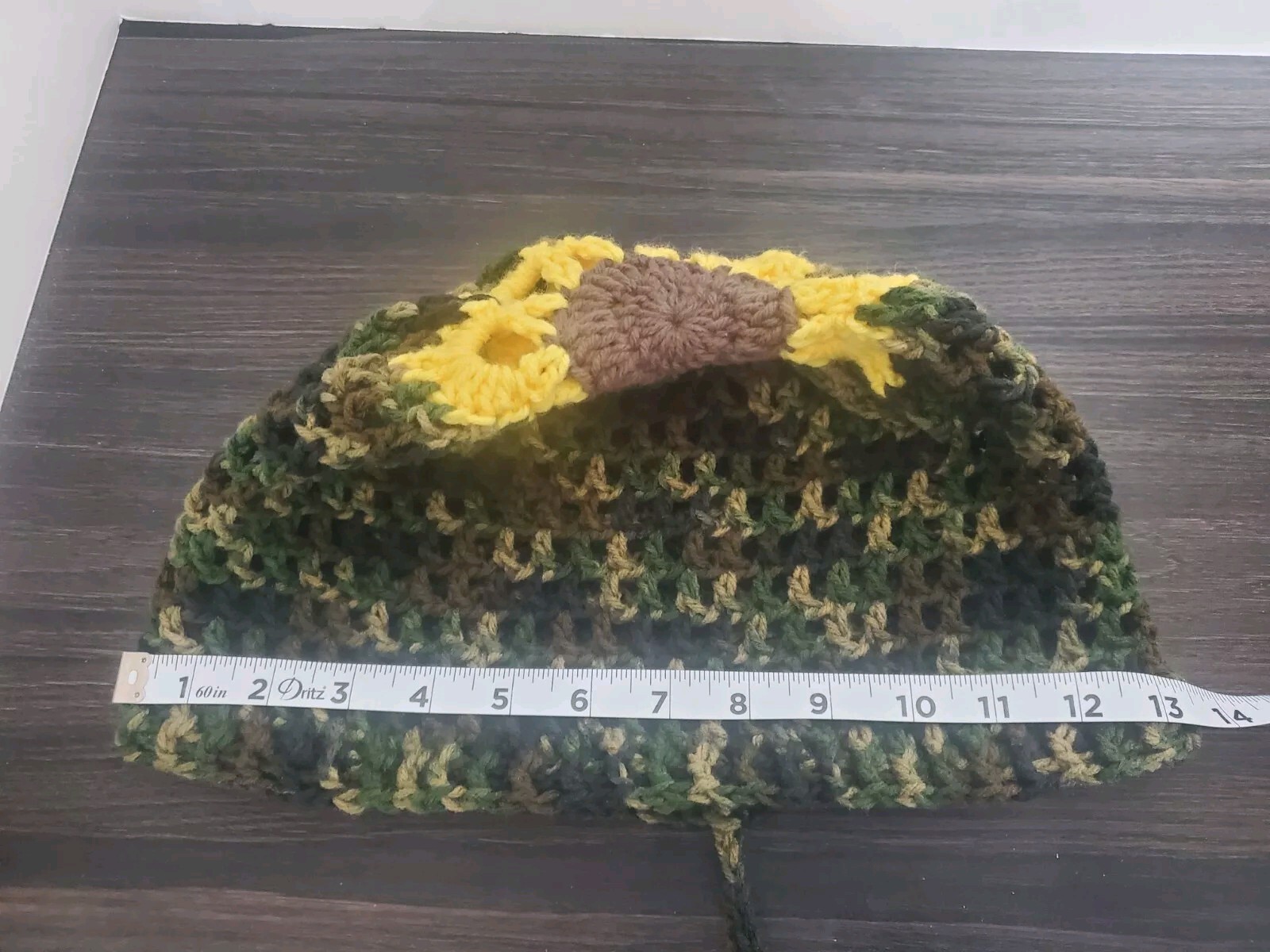 Camouflage Crochet Flower Tam Slouch Hat With Drawstring Handmade One Size