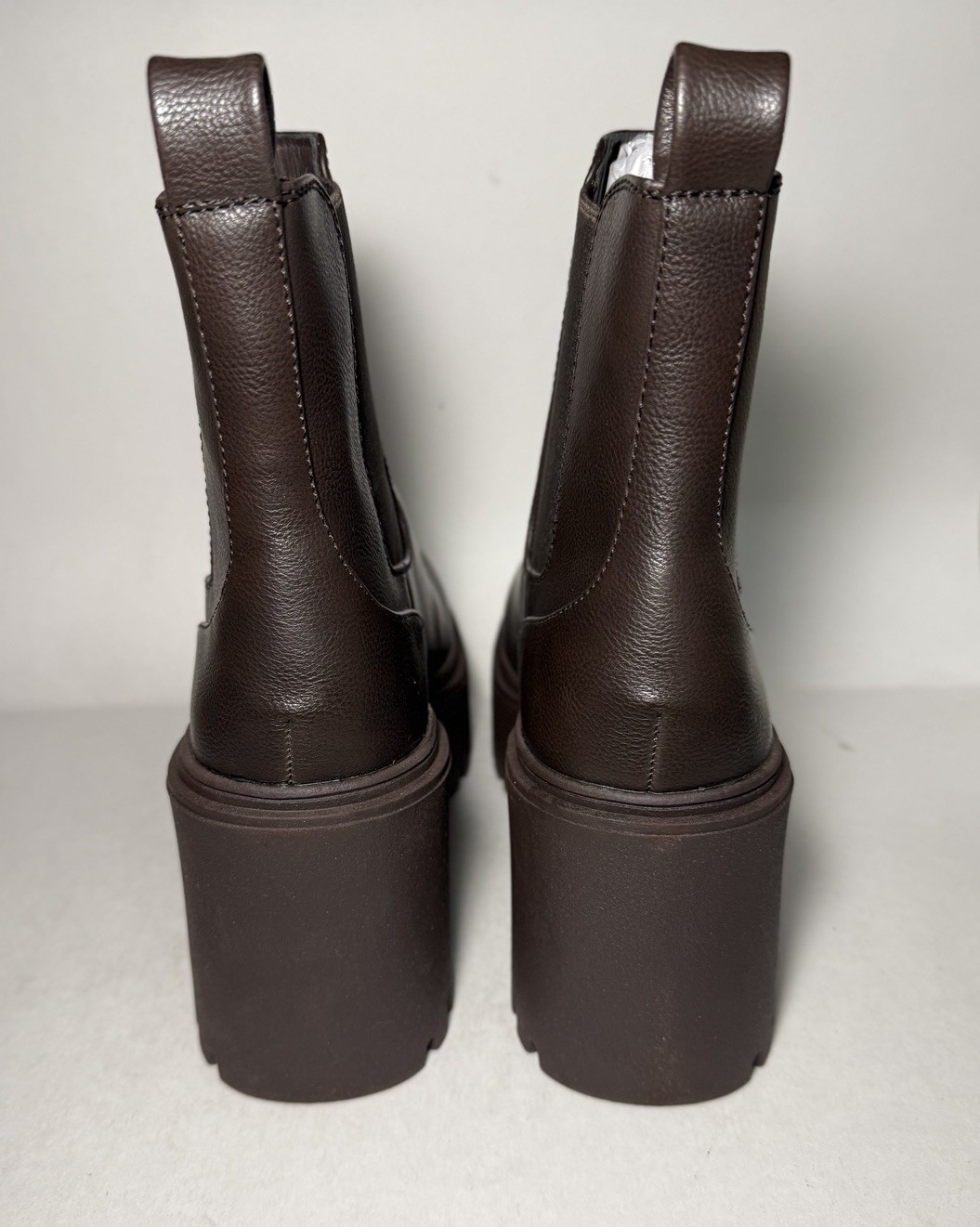 BURUDANI Chelsea Ankle Boots Pull On 4 inch Chunky Wedge Heel Brown Size 9 NEW